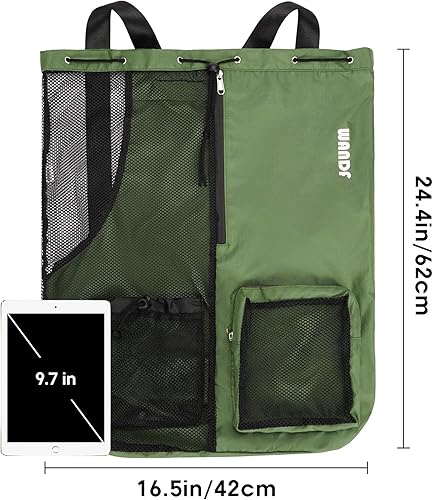 Vista 6 de WANDF Mochila de Malla con Cordón para Natación, con Bolsillo para Artículos Húmedos, para Natación, Gimnasio y Equipo de Entrenamiento