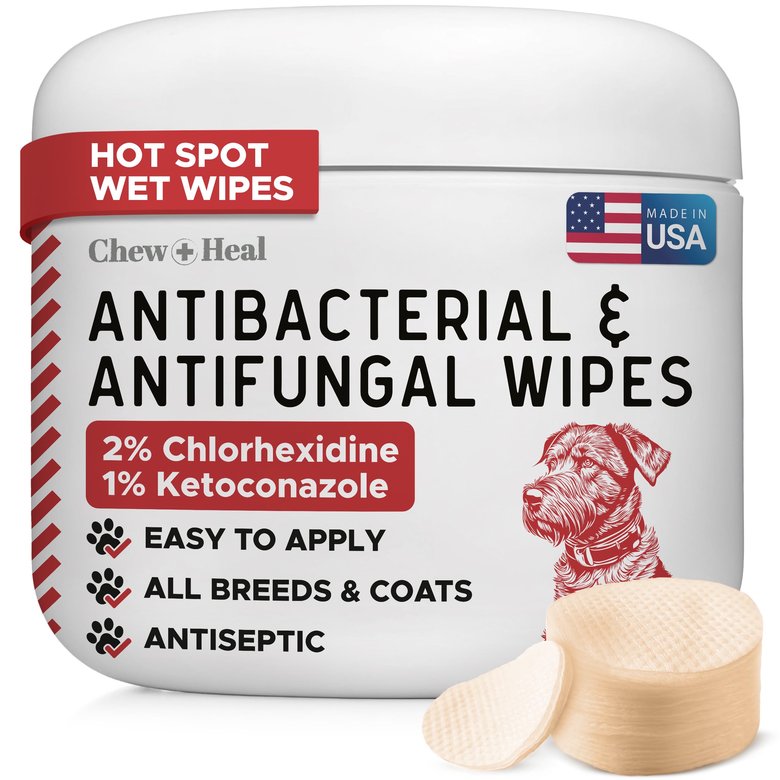 Soothing Dog Paw Wipes for Itchy Skin - Antibacterial and Antifungal Formula With Chlorhexidine and Ketoconazole - Daily Paw Cleaning Alternative to Shampoos - All Breeds | 50 Count | Made in the USA