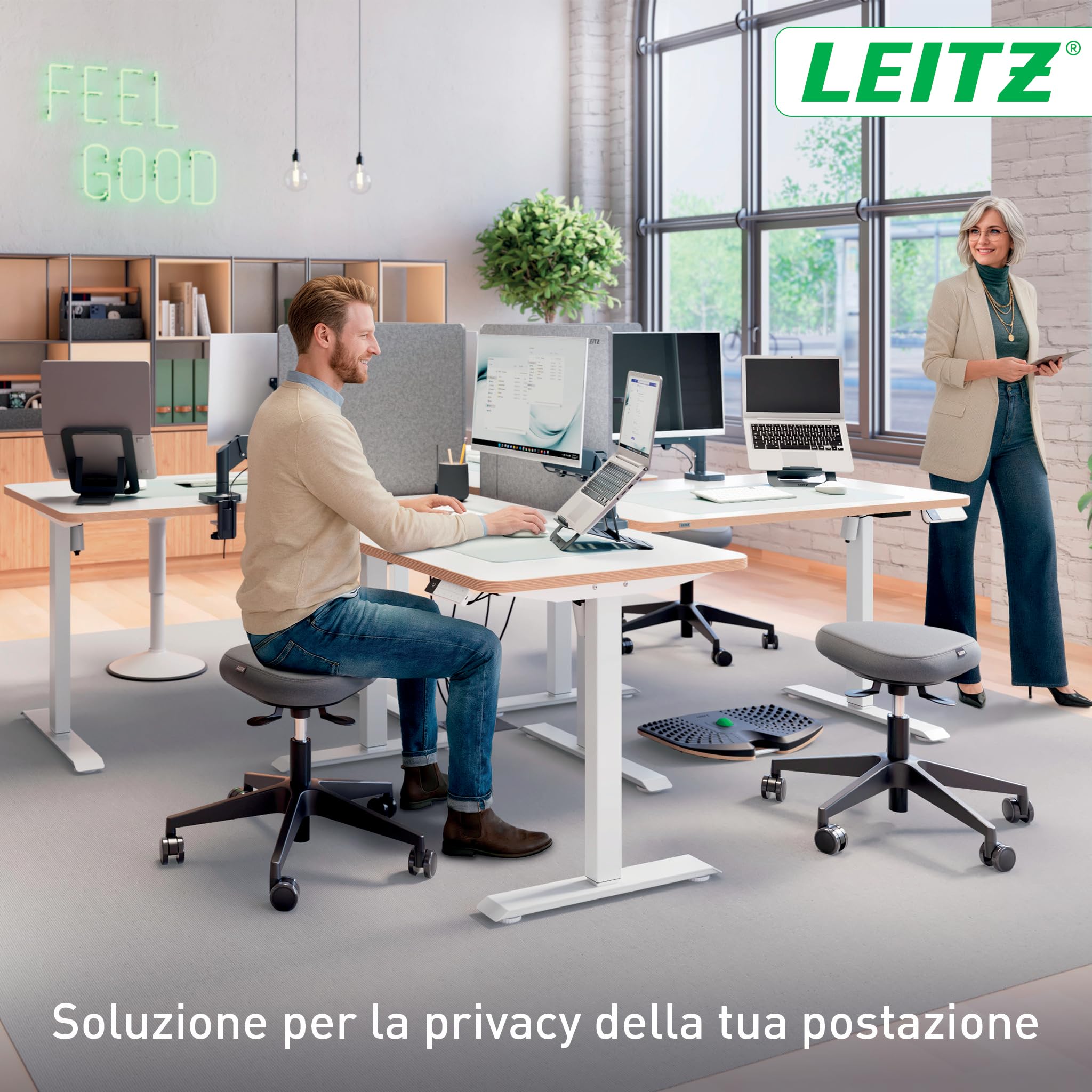 Leitz Divisorio Scrivania Regolabile in Altezza - Pannello Scrivania con Regolazione Continua, Materiali Fonoassorbenti e Morsetto Sicuro - 80 x 70cm