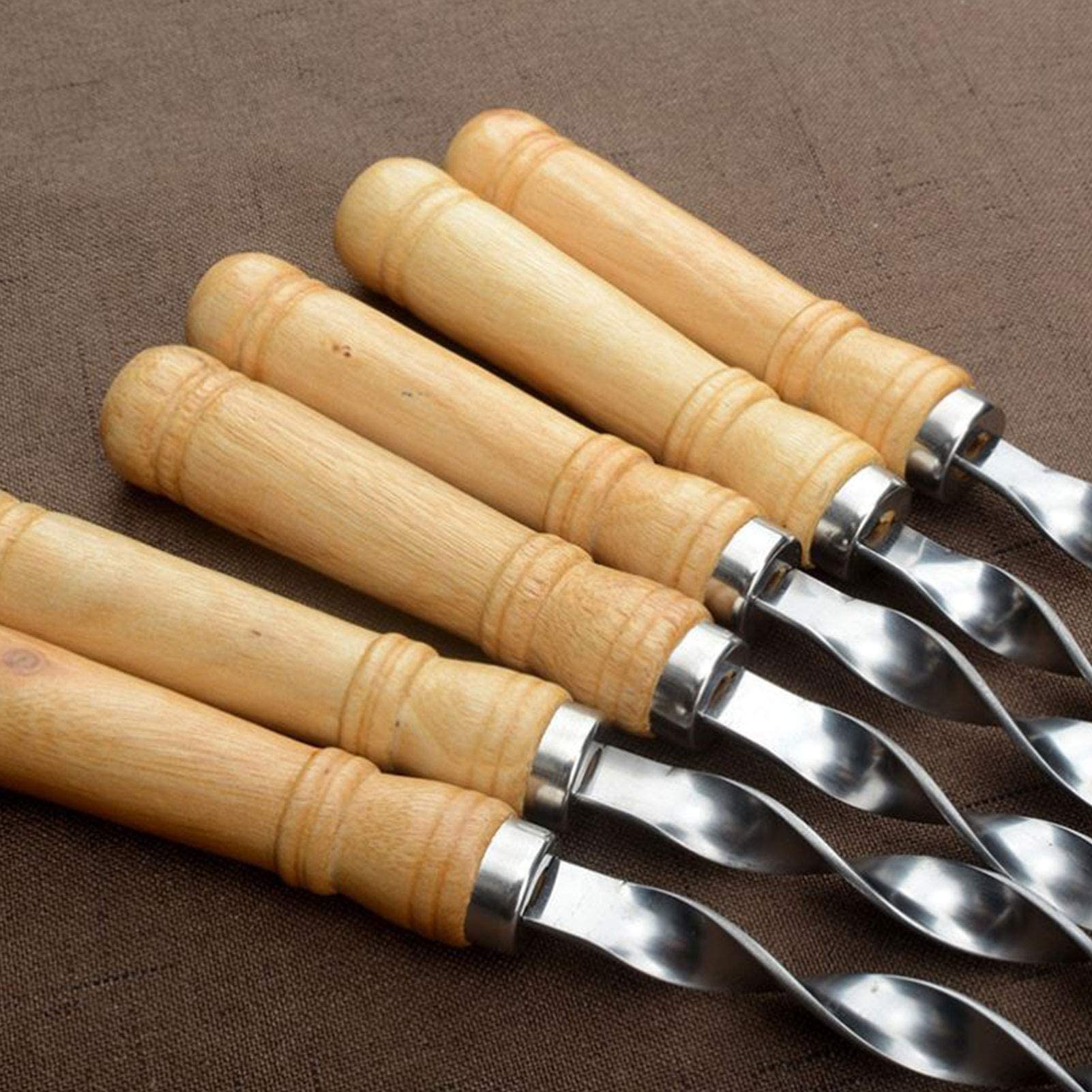 Brochetas De Kebab Reutilizables, 6 Piezas Brochetas De Barbacoa Planas De Acero Inoxidable con Mango De Madera, Palitos De Brocheta De Metal Brochetas Planas Para Asar, Para Dispositivo De Hilo De