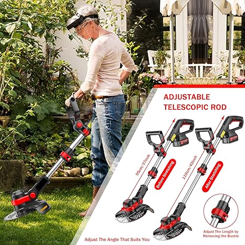 Miniatura 5 de Desbrozadora eléctrica inalámbrica con batería de 21 V, 3.0 Ah, cortador de hilo eléctrico de 8 pulgadas de diámetro de corte con potente