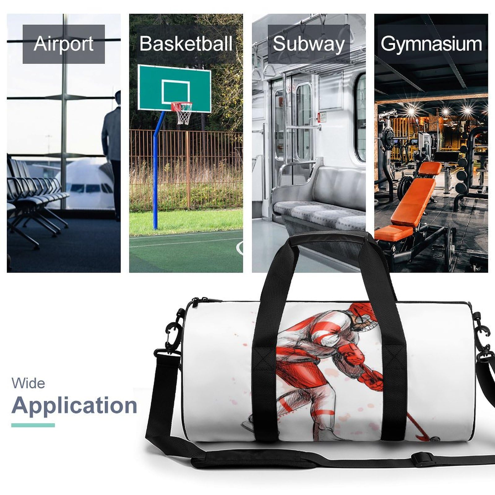 Joueur De Hockey sur Glace Sac De Sport Gym Sac De Voyage Sac Week-End Duffel Bag pour Camping Randonnée Voyage 45x23x23cm