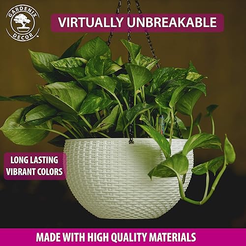 Miniatura 10 de GARDENIX DECOR Macetas colgantes de riego automático de 11 pulgadas para plantas de interior, maceta con indicador de nivel de agua para plantas,