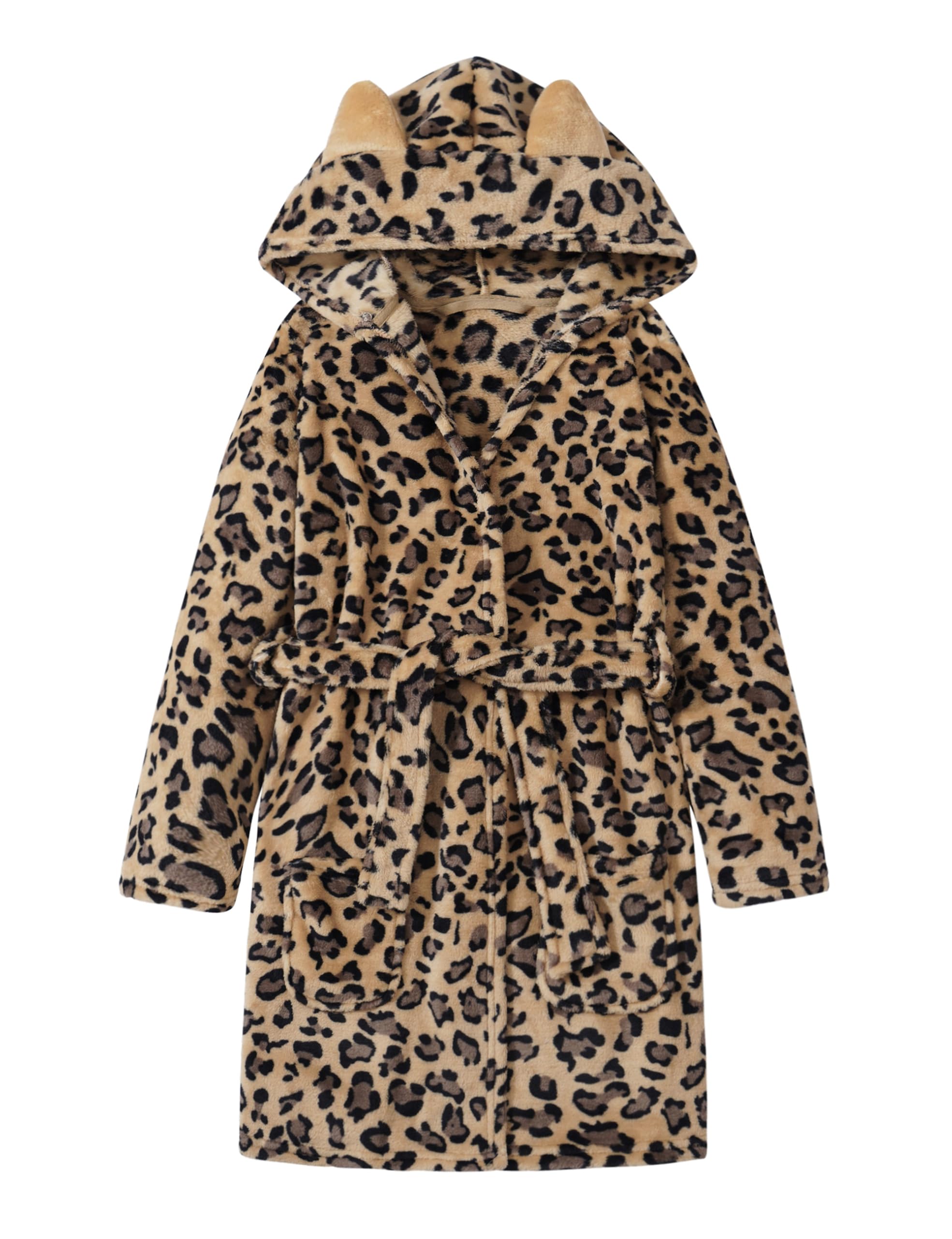 Topgal Girls Leopard Cat Robe, Hooded Bathrobe for Kids, Size 4T-18