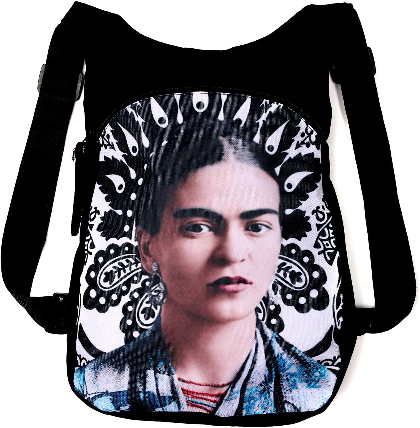 Akitai Young Frida Kahlo Black Canvas Printed Backpack Purse - Women Gift Ideas