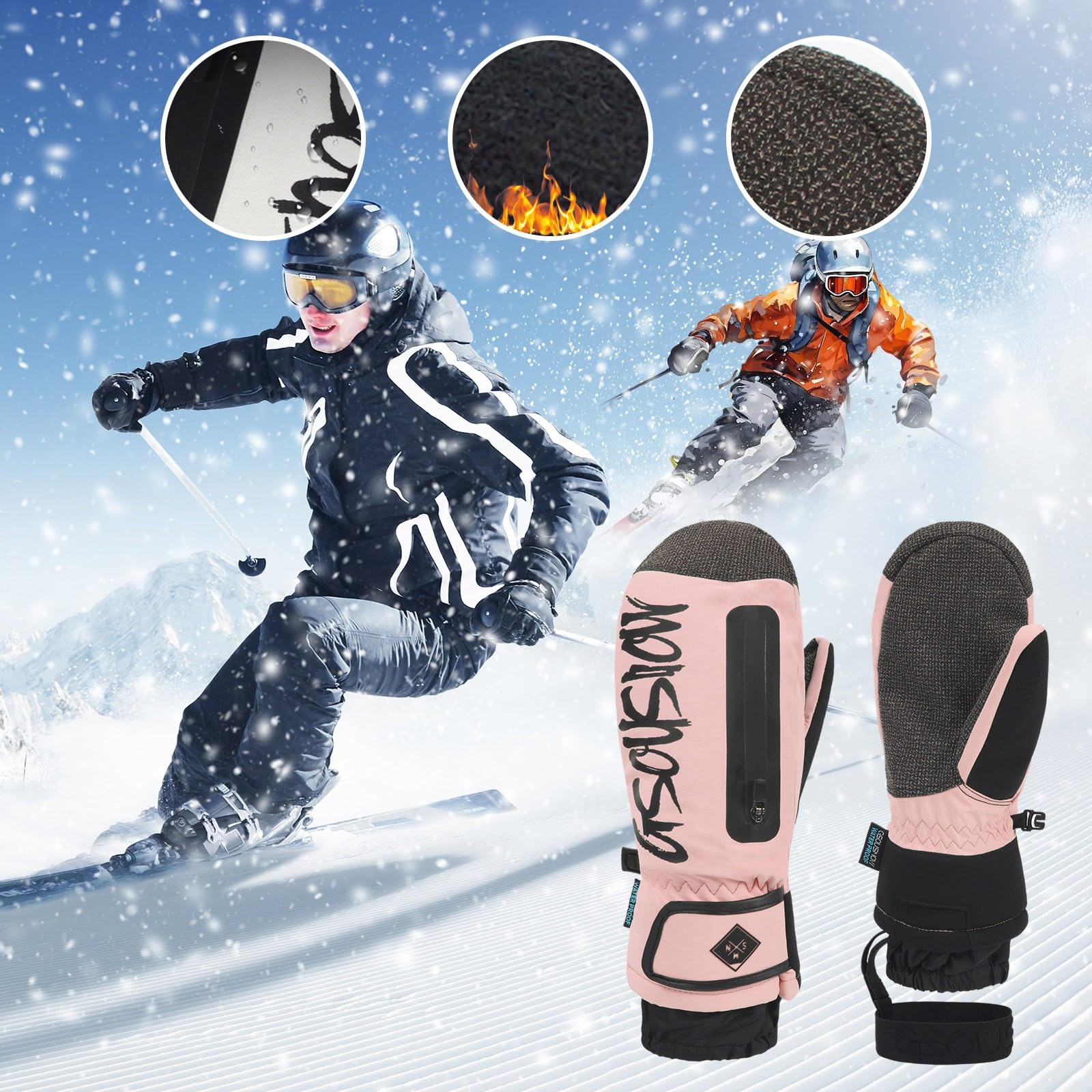 Generico Guanti Uomo Touch Screen Sci Sottoguanti Termici Invernali Freddo Neve Allenamento Pile Winter Gloves Muffole