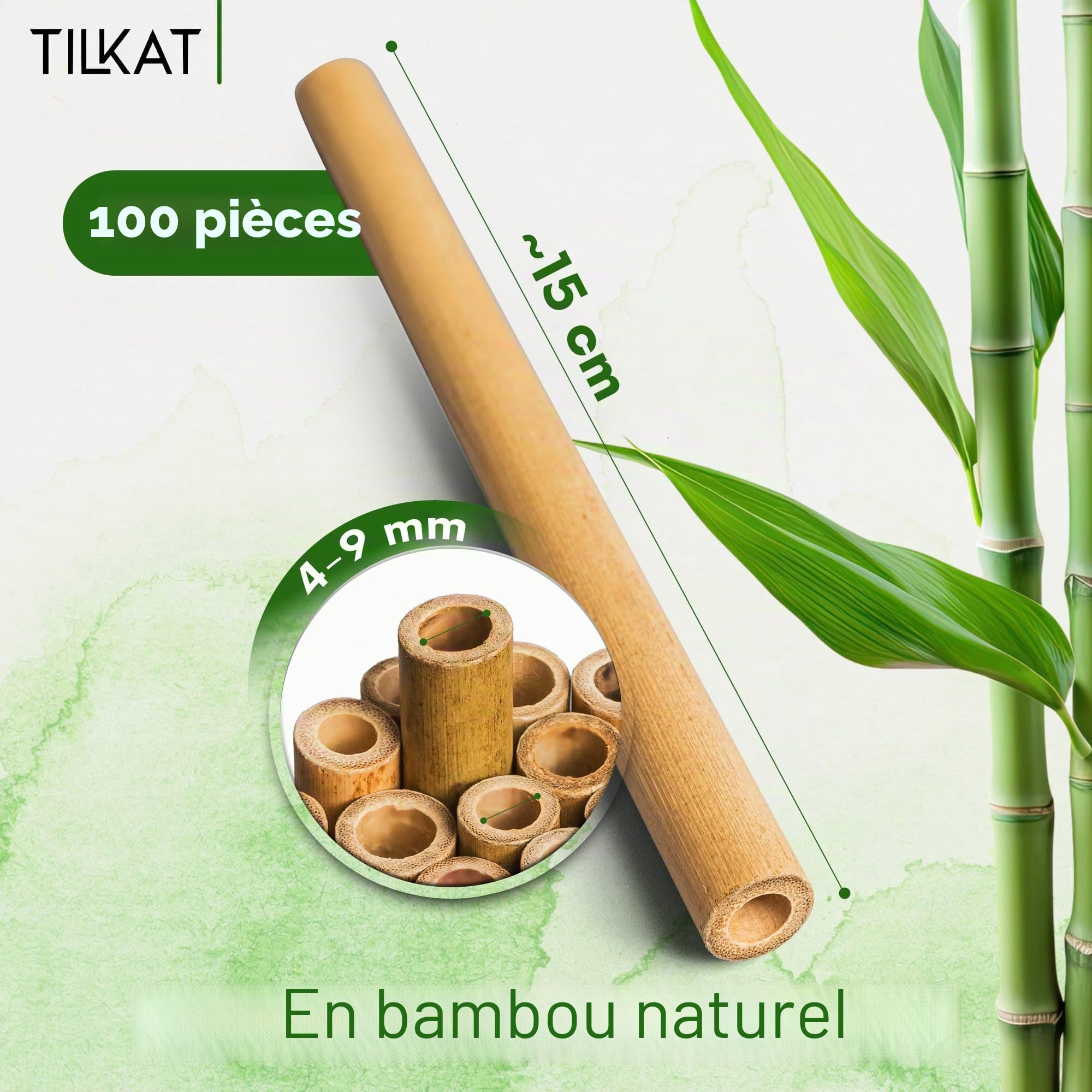 Lot de 100 tubes en bambou pour hôtel à insectes - 15 cm de long - Manchons de nidification en bambou pour hôtel d'abeilles sauvages - Matériau de remplissage pour hôtel à abeilles sauvages -