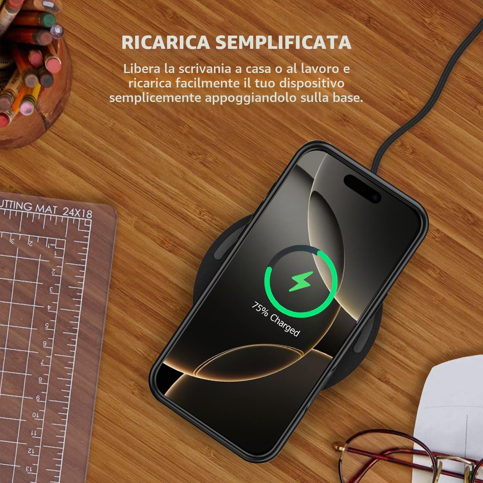Custodia con batteria per iPhone 16 Pro Max, migliorata 12000 mAh, custodia protettiva portatile di ricarica wireless compatibile con iPhone 16 Pro Max (6,9 pollici), caricabatterie ricaricabile (nero