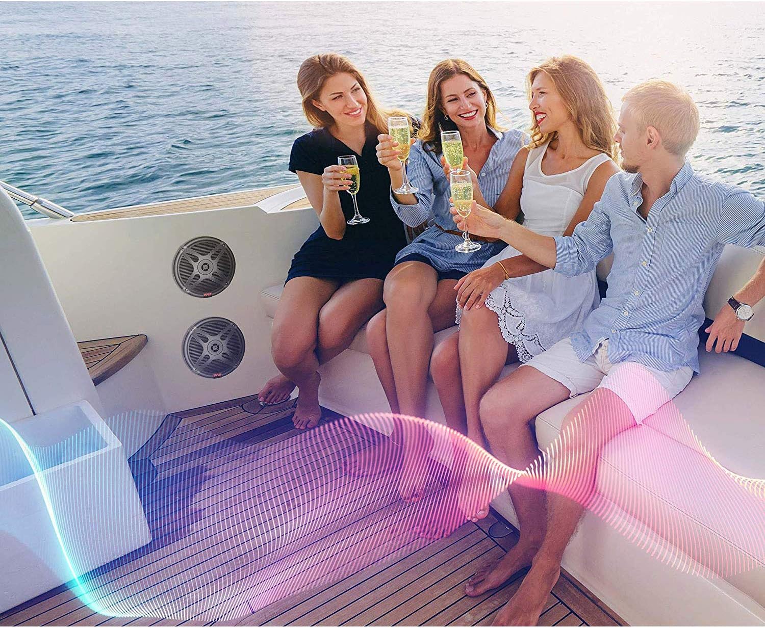 Pyle 6.5 Inch Bluetooth Marine Speakers - 2-way IP-X4 Waterproof and Weather Resistant Outdoor Audio Dual Stereo Sound System with 600 Watt Power and Low Profile Design - 1 Pair - PLMRBT65B (Black) - Image 5