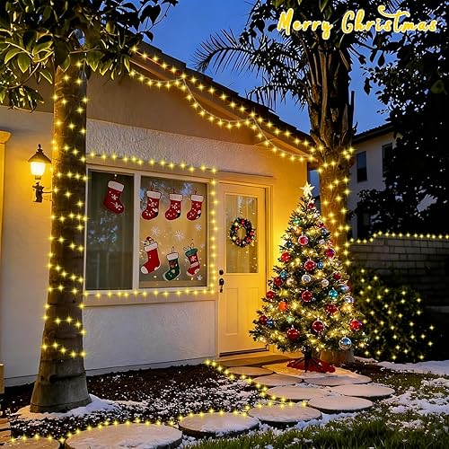 Miniatura 8 de QITONG Guirnalda de 500 luces LED de 165 pies para exteriores, impermeable, alambre transparente, luces para árbol de Navidad con 8 modos, tira de