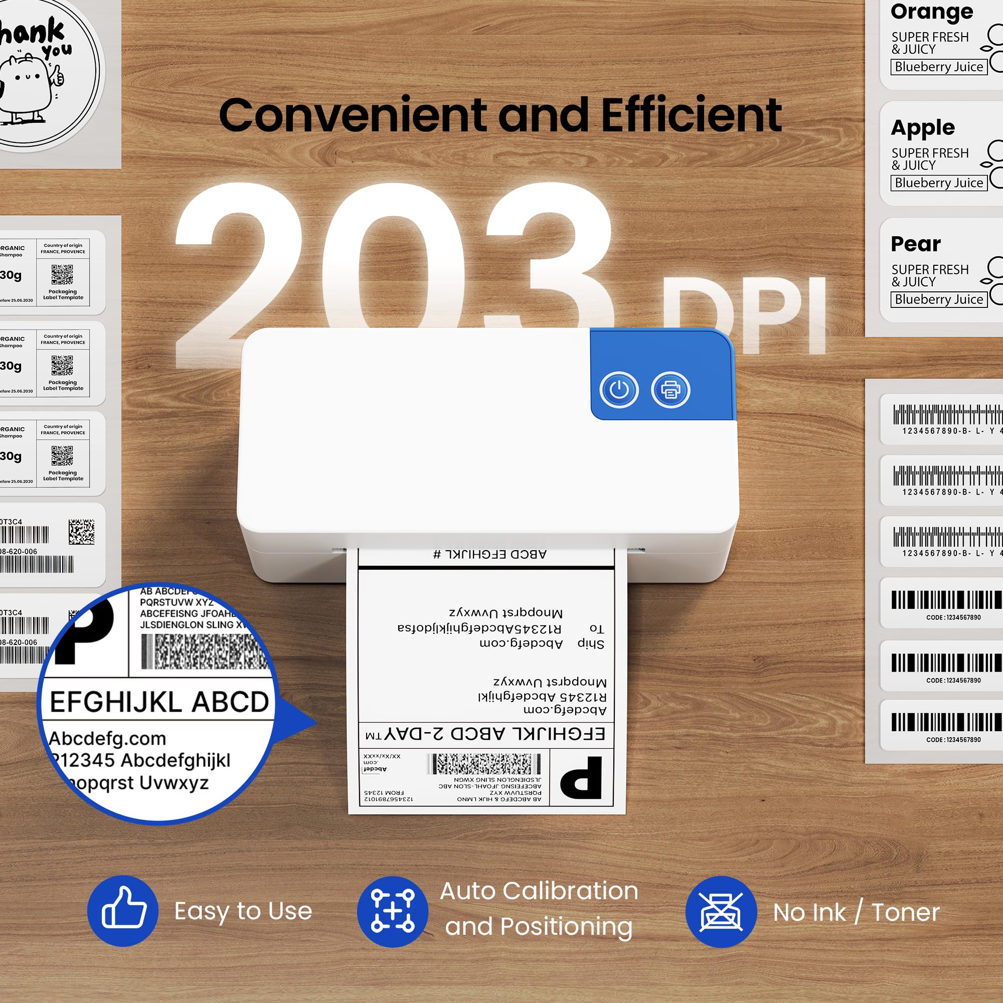 Bluetooth Thermal Shipping Label Printer, 4x6 Portable Thermal Printer, Compatible with iPhone, Android, Windows and Mac, Works with USPS, UPS, Amazon, Shopify, Etsy (White) - 5