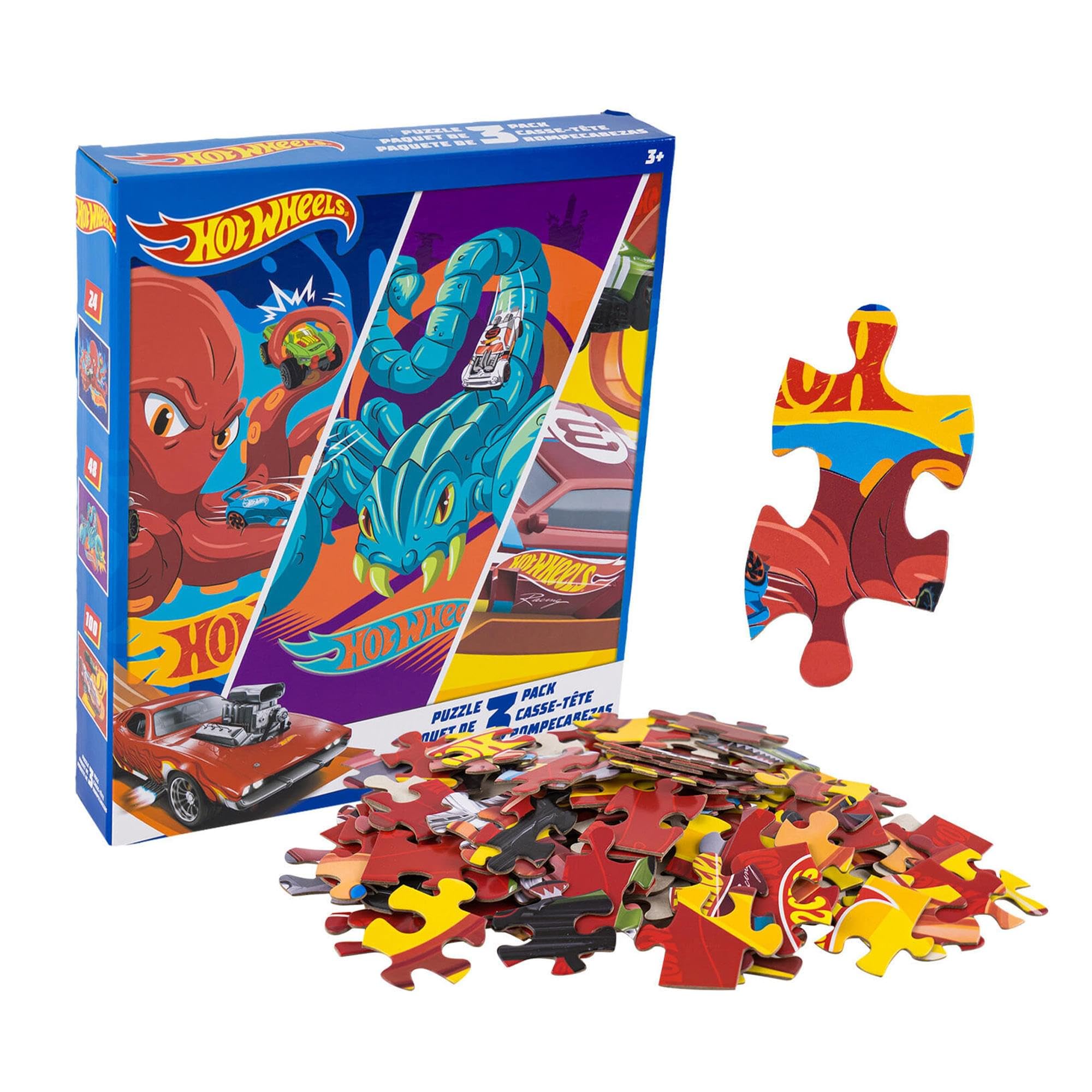 Amazon.com: Hot Wheels 3 Pack Kids Puzzles (1X24PC, 1X 48PC