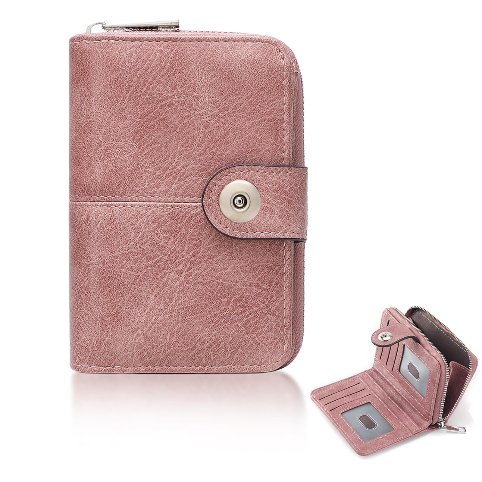 HAPPOW Geldbörse Damen Mittelgroß, Geldtasche Damen aus Kunstleder, Wallet for Women mit RFID-Diebstahlschutz, Mehreren Kartenfächern, für Freundin oder Mutter(Rosa)