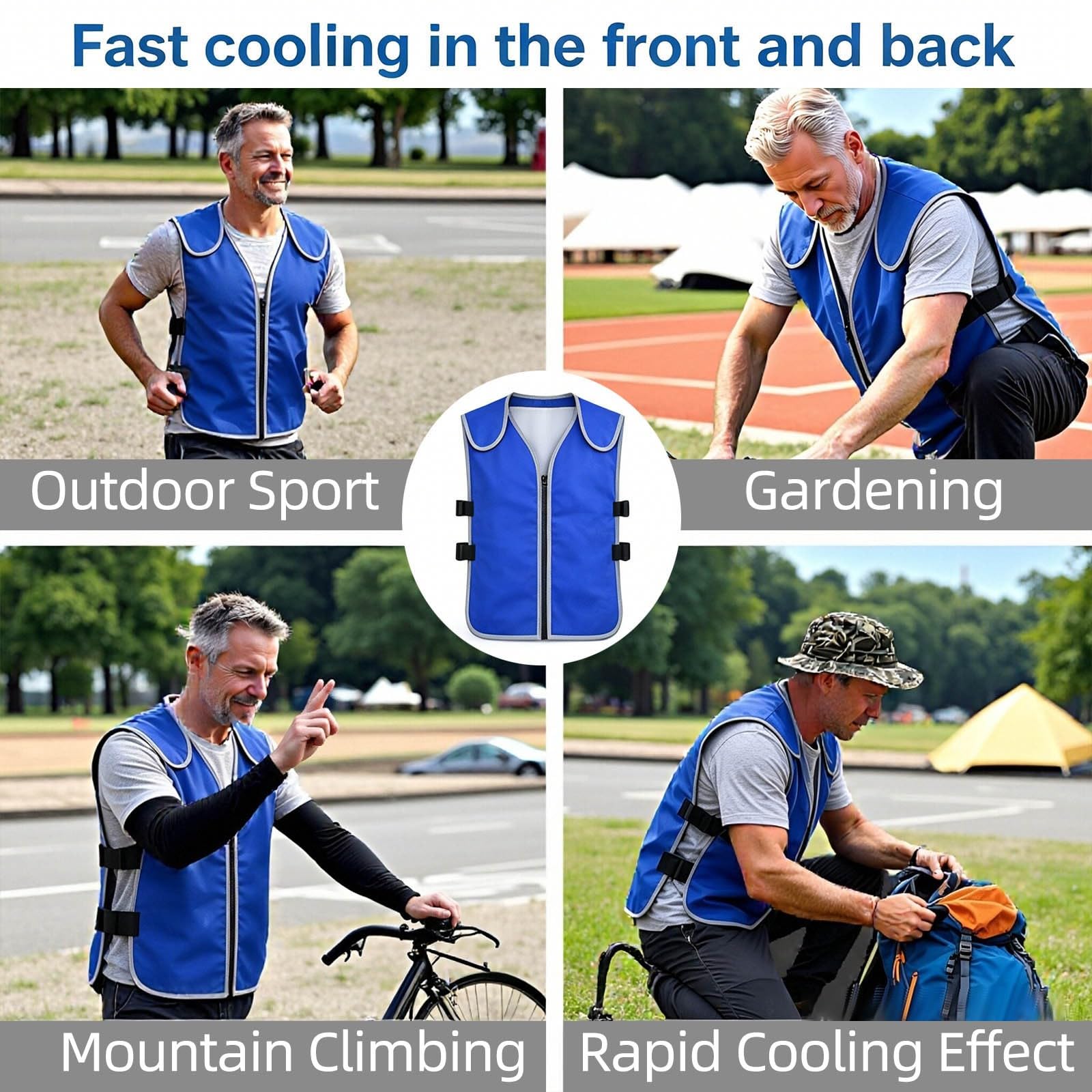 Generisch Gilet refrigerante da uomo, per attività all'aperto, blu, con pacchetti di ghiaccio, gilet di protezione da lavoro, gilet funzionale, regolabile, in rete traspirante, per edilizia, calore e