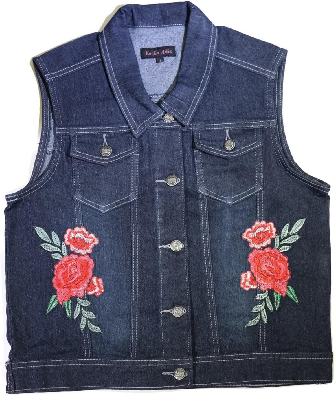 Womens Casual Sleeveless Denim Cropped Embroided Vest Jacket- 1XLarge 74612P