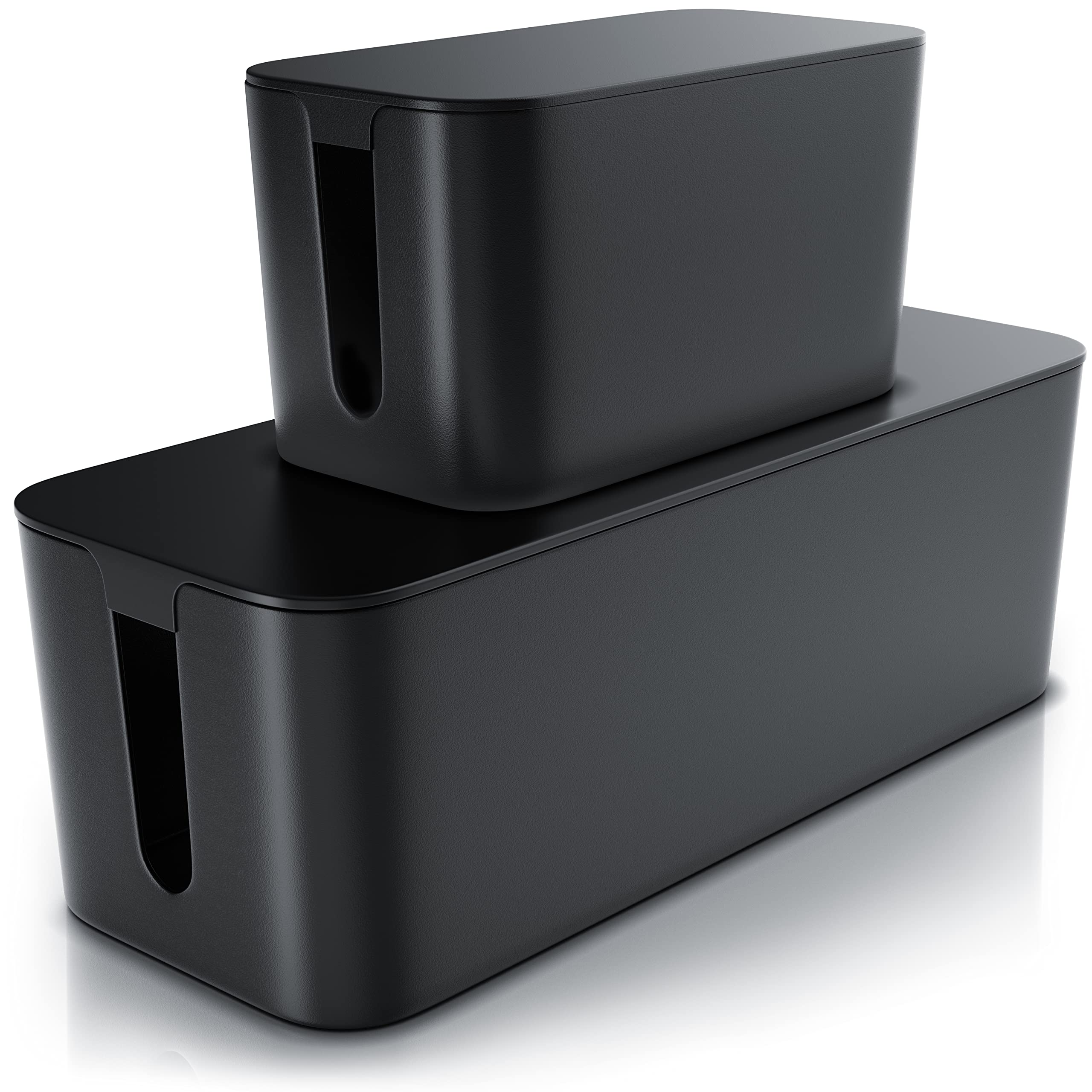 Set de 2 Boîte de Rangement pour Câbles, boîtes à câbles, Gestion des câbles, Boîte Cache Câble Multiprise, Organisateur de Cable Bureau, 2 Tailles, Petite et Large, Noir