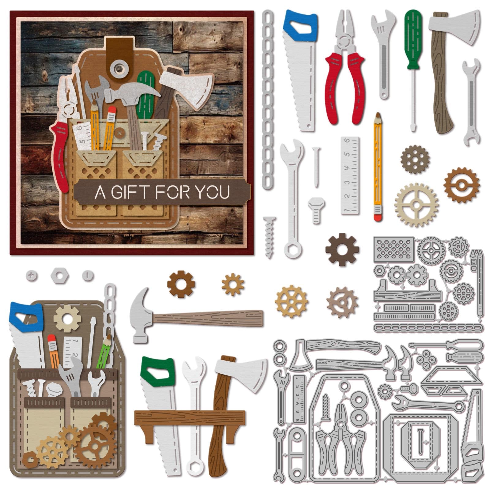 GLOBLELAND Tools Gear Cutting Dies for Card Making Pocket Bookmark Metal Die Cuts Wrench Cutting Dies Templates for Scrapbooking Journal Embossing Paper Craft Decor