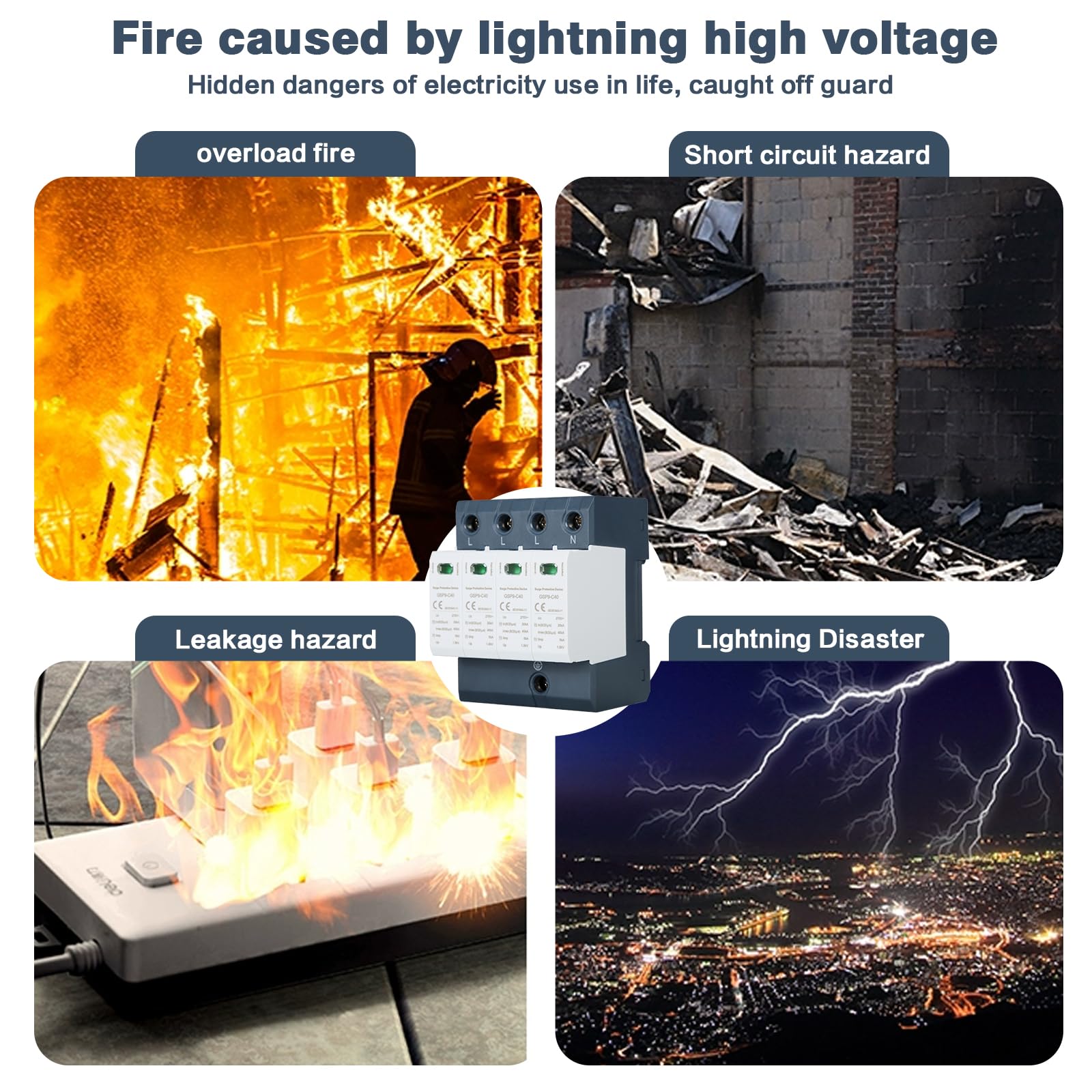 Stabilizzatore di Tensione 275V Scaricatore di sovratensioni per la casa Protezione contro le sovratensioni Fornitura di tamburi Scaricatore di corrente di fulmine 4P, Imax: 40KA.