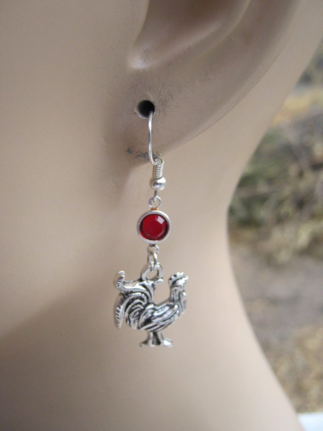 Rooster Birthstone Earrings, Personalized Bird Jewelry, Animal Avian Charms, Chicken Earrings