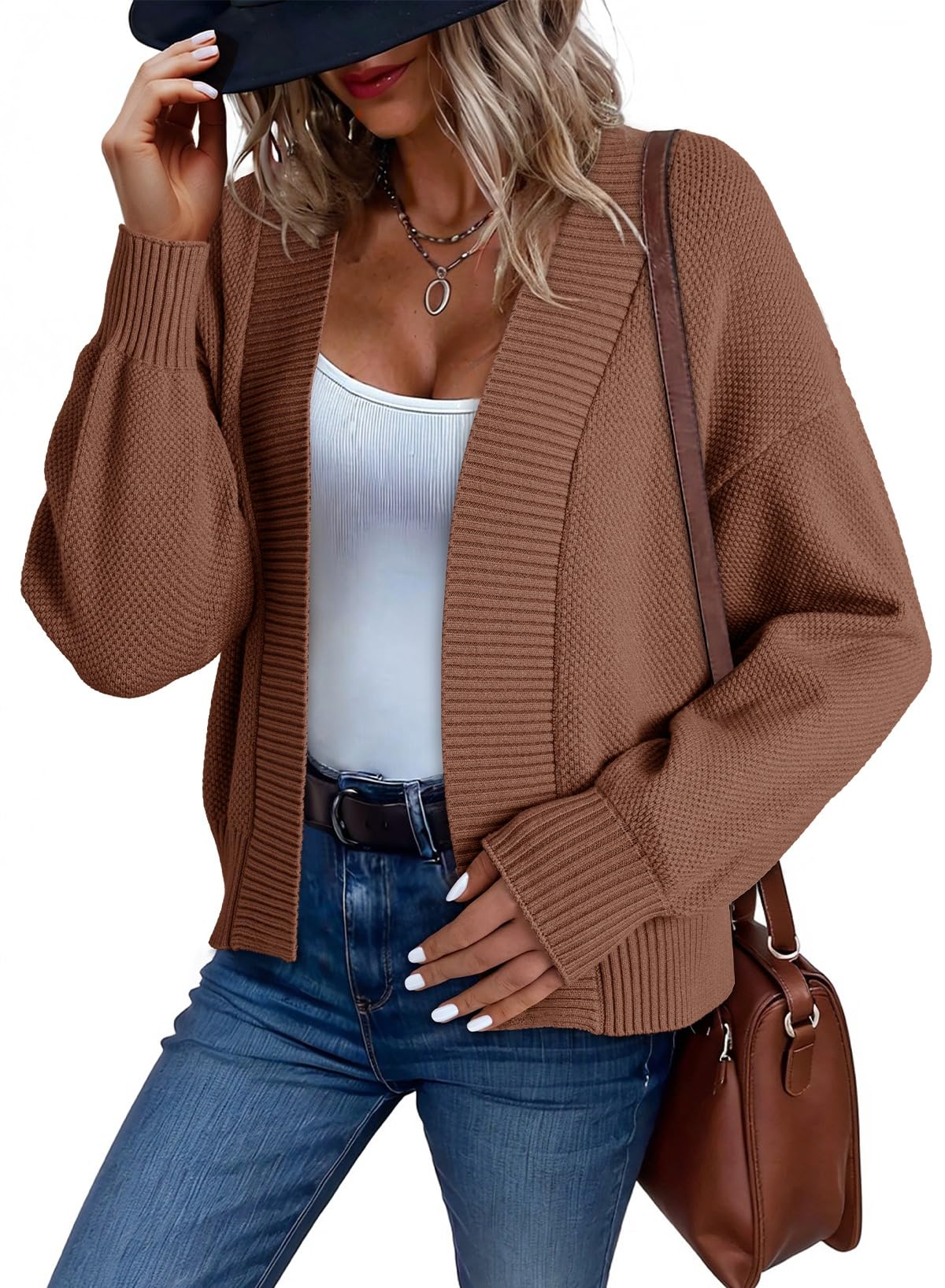 Dokotoo Womens 2025 Trendy Casual Open Front Long Sleeve Chunky Warm Cardigan Sweater