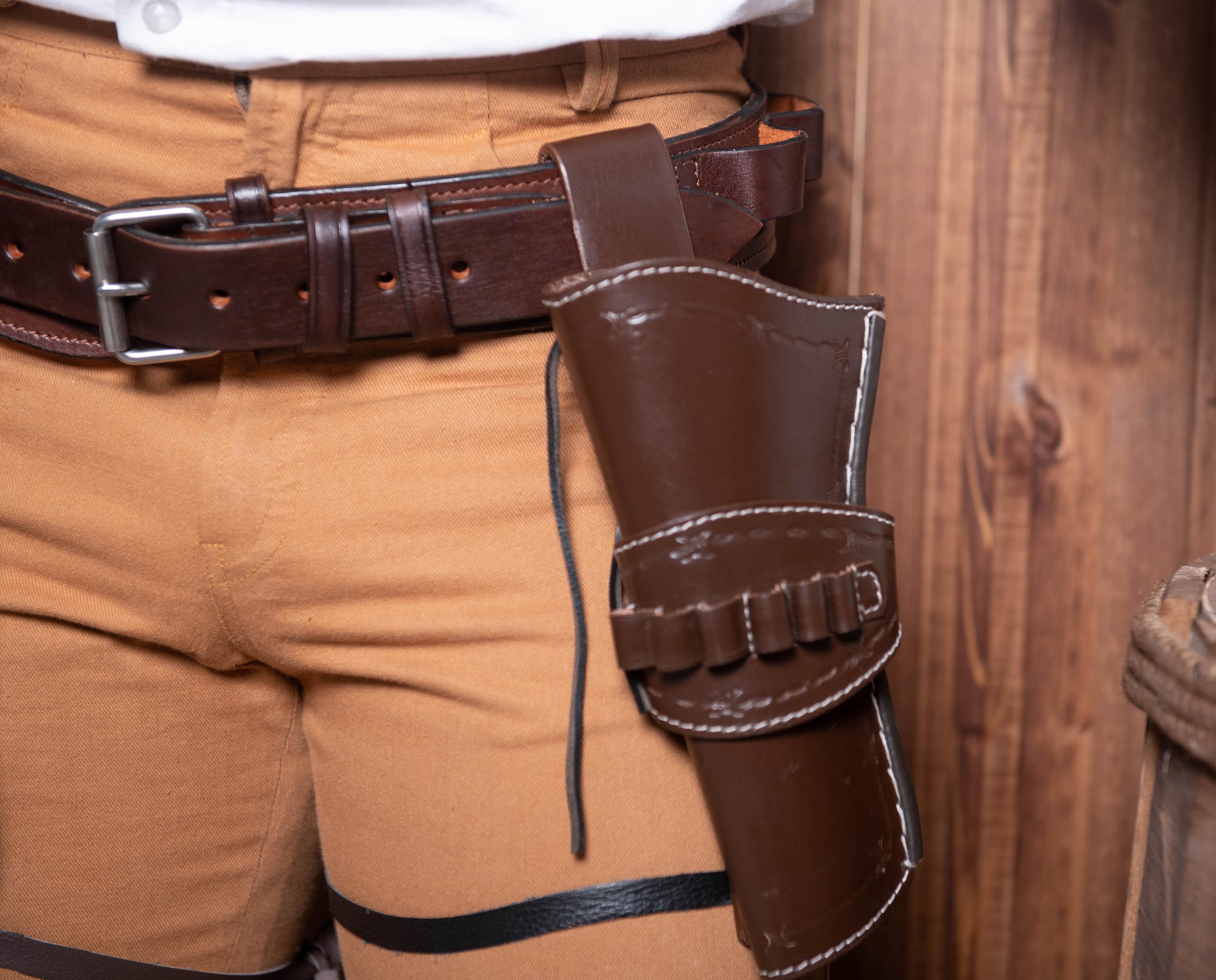 Holster de Cowboy en Cuir Hulara avec Boucles pour munitions .45 Auto, .45 ACP et .44 Cal. Holster Occidental Compatible avec Les Ceintures de Pistolet occidentales de 4" à 8" pour Revolver 45.