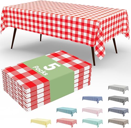 Vista 40 de Smiry Paquete de 10 Manteles Desechables de Cuadros Vichy Azules - 54" x 108" Mantel de Plástico de Servicio Pesado, Cubiertas de Mesa Impermeables