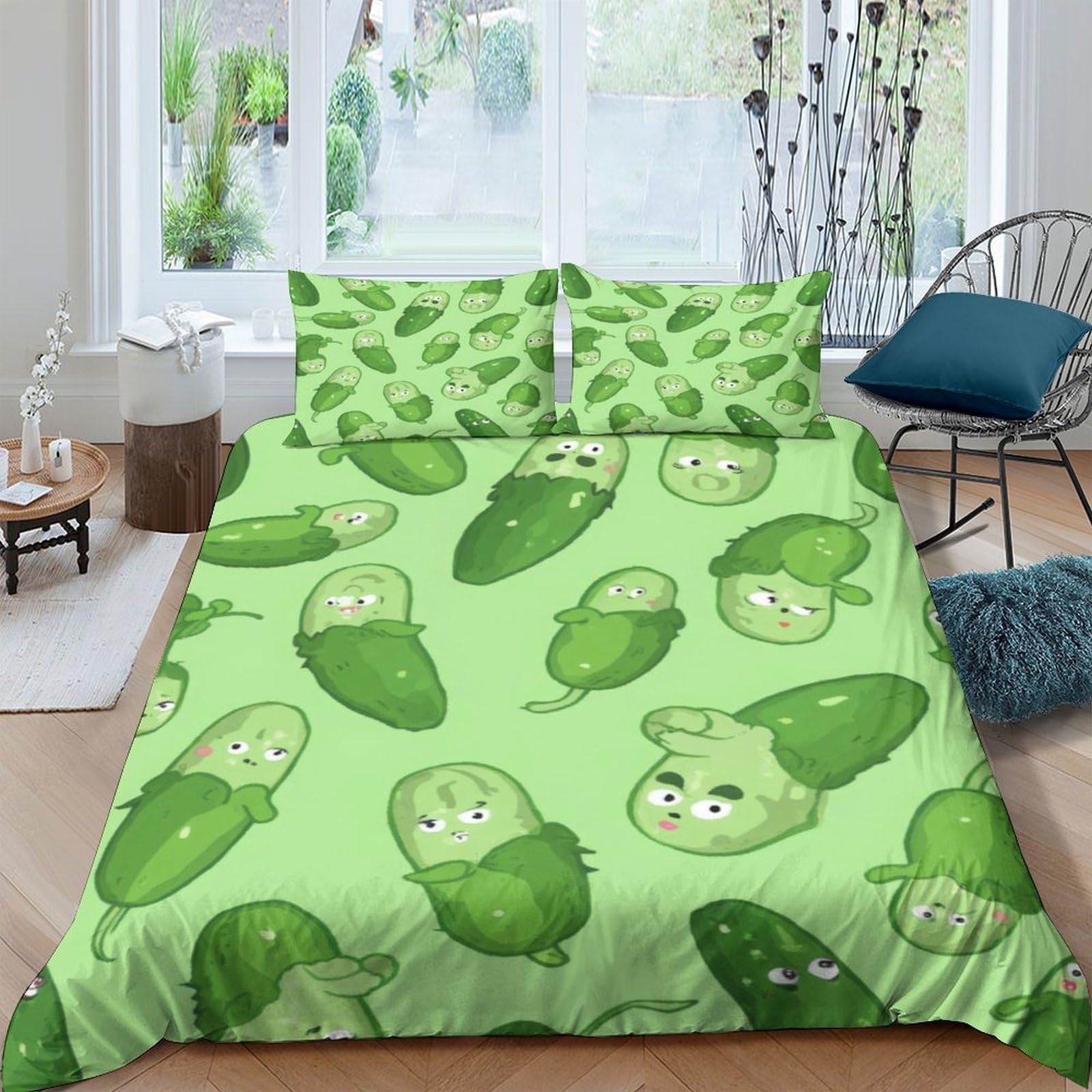 P5V6M1Q9 3D Printed Green Avocado Cartoon Duvet Cover Microfiber Soft Breathable Fruit Pattern Bedding Set with 2 Pillowcases for Bedroom Home Single（135x200cm）