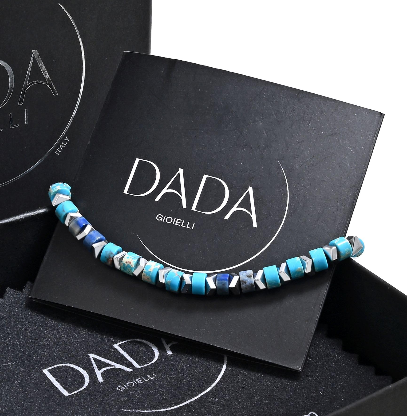 Dada Gioielli - Bracciale Uomo Donna con Pietre Naturali Multicolor e Acciaio Inossidabile, Design Moderno Elegante, Regolabile, Idea Regalo