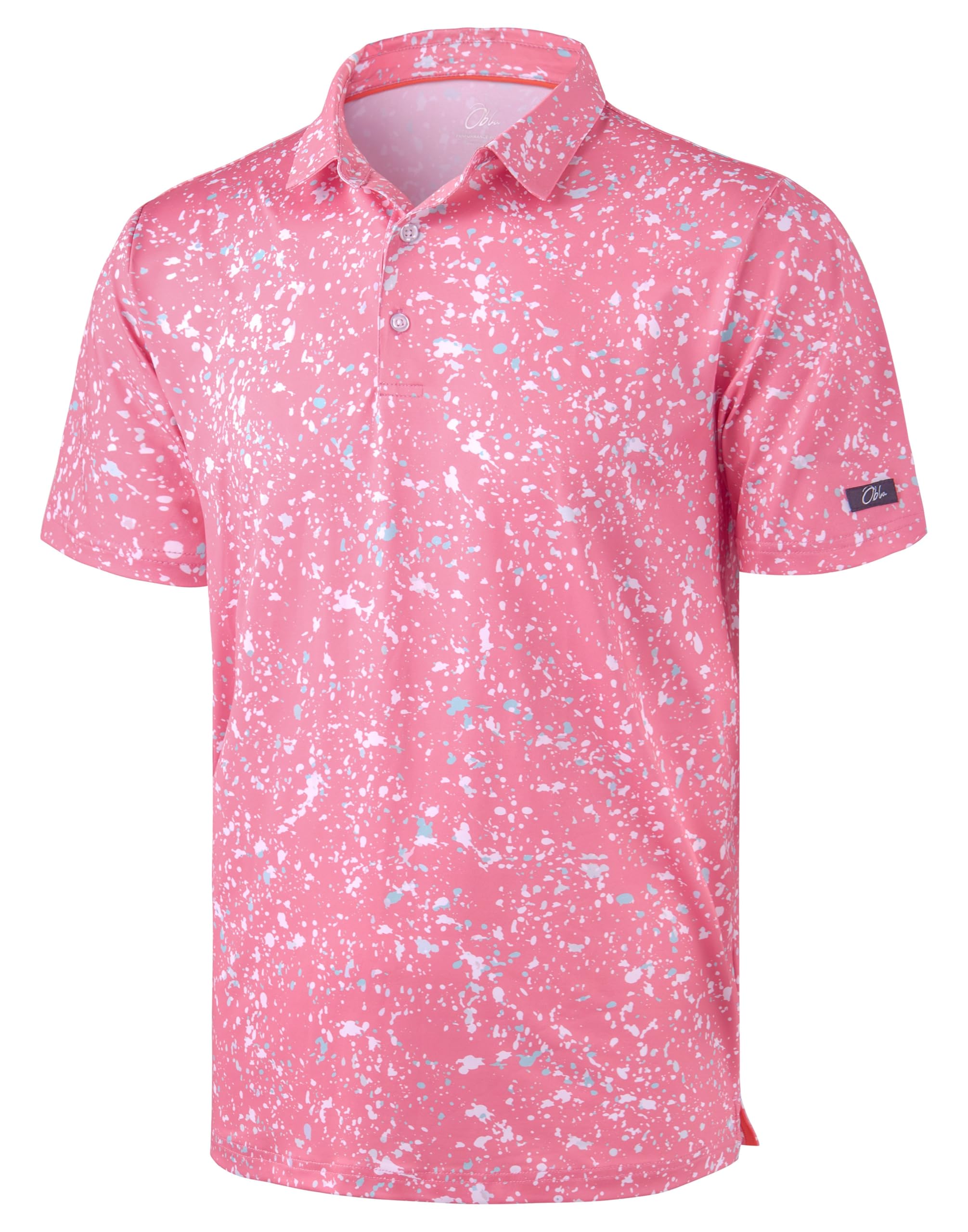 Obla Mens Golf Polo Shirts Short Sleeve Dry Fit Performance Moisture Wicking Casual Print Collared Golf Shirts for Men