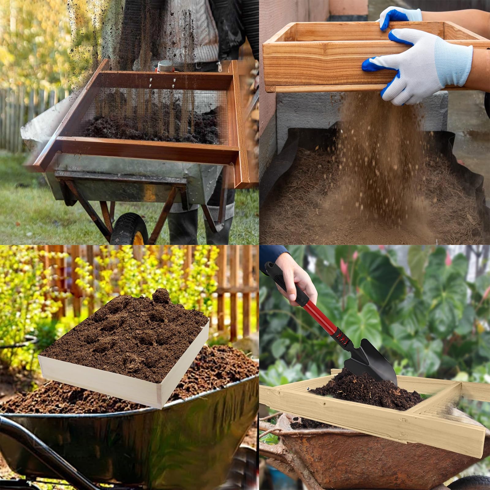 Lot De 2 Tamis De Sol De Jardin Multifonction - Tamis Compost Sable Avec Poignée Ergonomique En Acier Inoxydable Et ABS