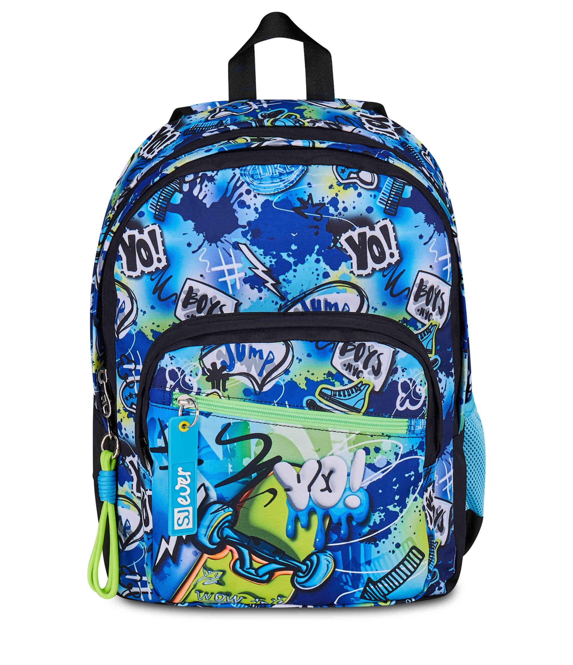 SJ GANG STYLE JAM GANG Zaino Scuola Doppio Scomparto, Sj Ever Cloudy Blue, Azzurro, 31 L, Con Tasca Porta Borraccia e Charm Staccabile, Elementari, Bambino