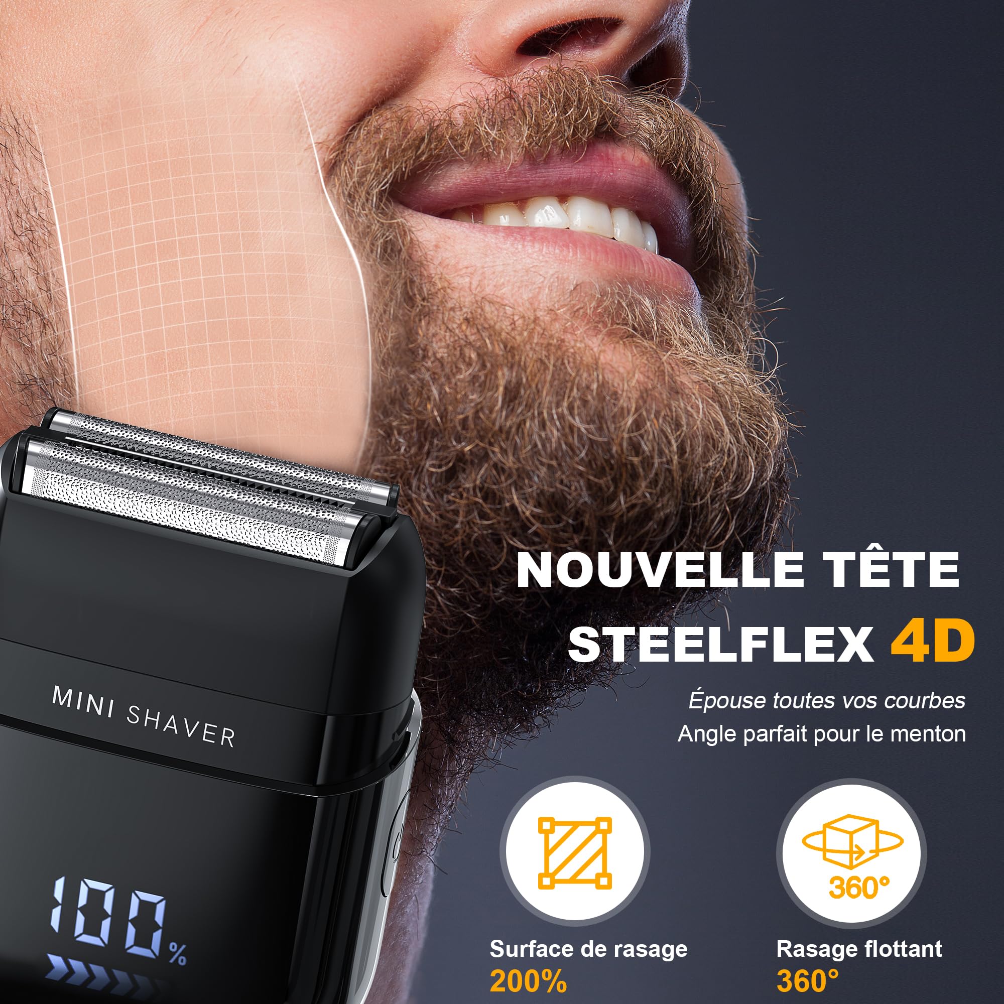Mini Rasoir Électriques pour Hommes avec Affichage LED, Rasoir Électrique Étanche IPX7, Mini Rasoir Portable Silencieux et Lavable, Rasoir Homme
