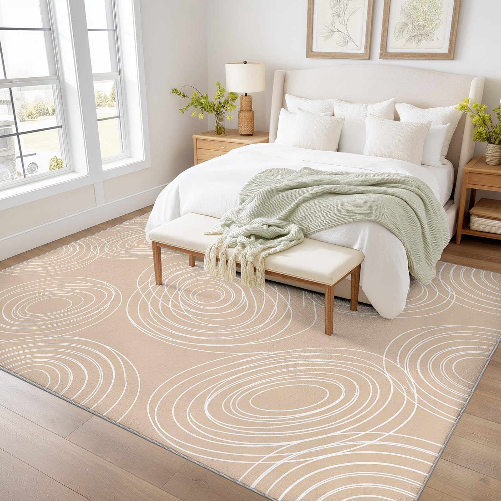Douce Minimalismo Nordic - Tappeto per soggiorno, camera da letto, 80 x 150 cm | Tappeto interno lavabile a pelo corto, cerchi morbidi e linee, per camera da letto fußmatte, facile da pulire e antiscivolo