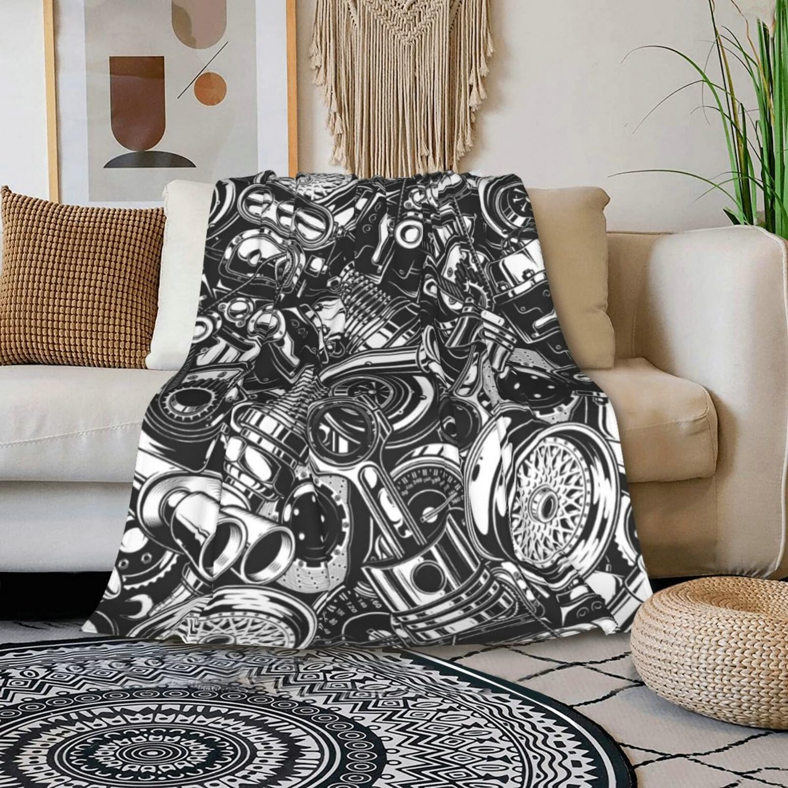 HGOD DESIGNS Automobile Car Parts Pattern Blanket for Men and Women Soft Warm Throw Blanket and Fleece Flannel Blanket for Couch Bed Living Room Decor 130x150cm - Image 3