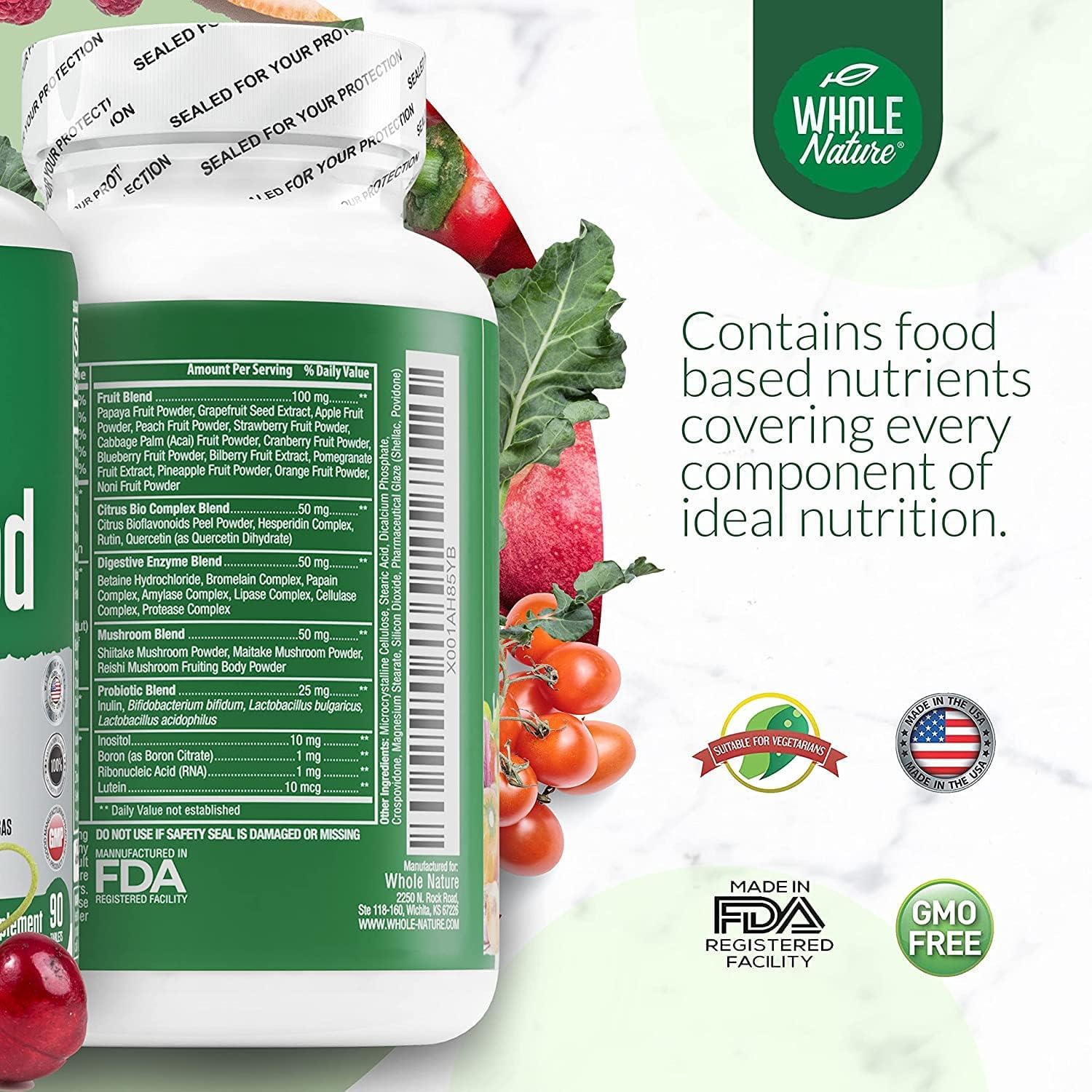 Whole Food Multivitamin for Men and Women Complete Daily Superfood Vitamins Plus Minerals Digestive Enzymes, Probiotics and Omegas. Plant Based Multi Vitamin, Non GMO (3)