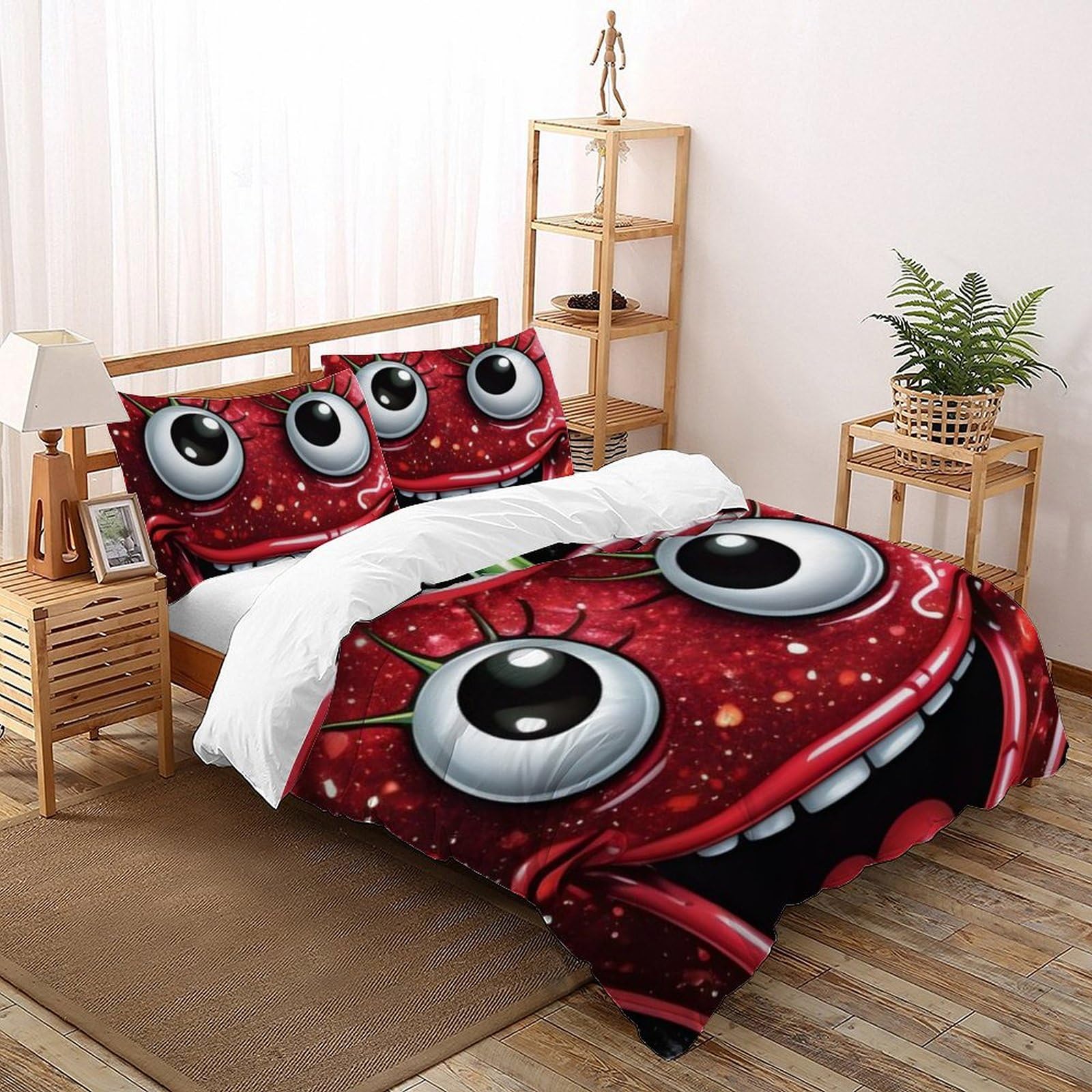 Housse de couette double microfibre 200x200 cerises rouges