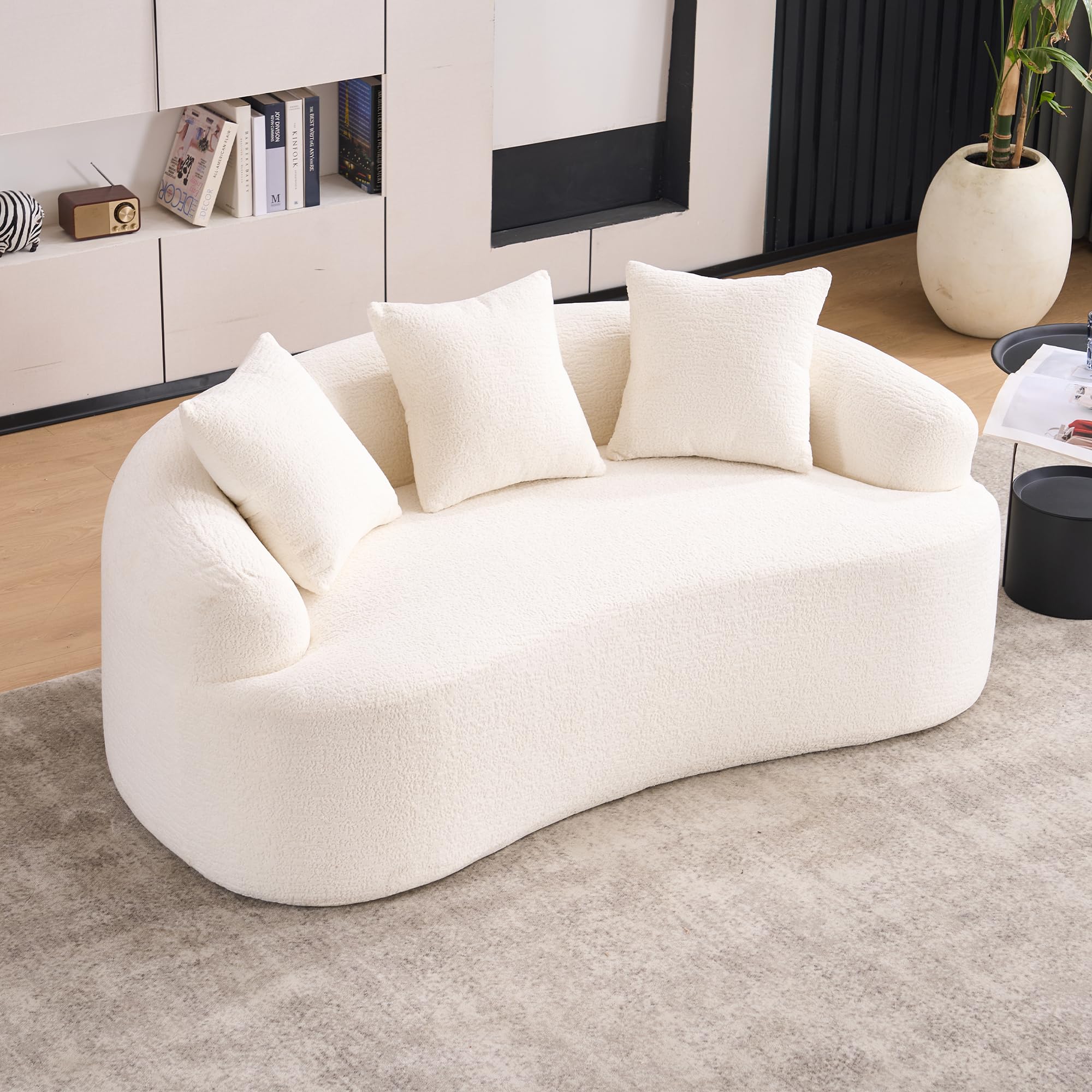 Olodumare Loveseat Sectional Sofa for Living Room, 65’’ Modern Luxury Plush Chenille Extra Deep Seat Curved Cloud Floor Couch with 3 Throw Pillows for