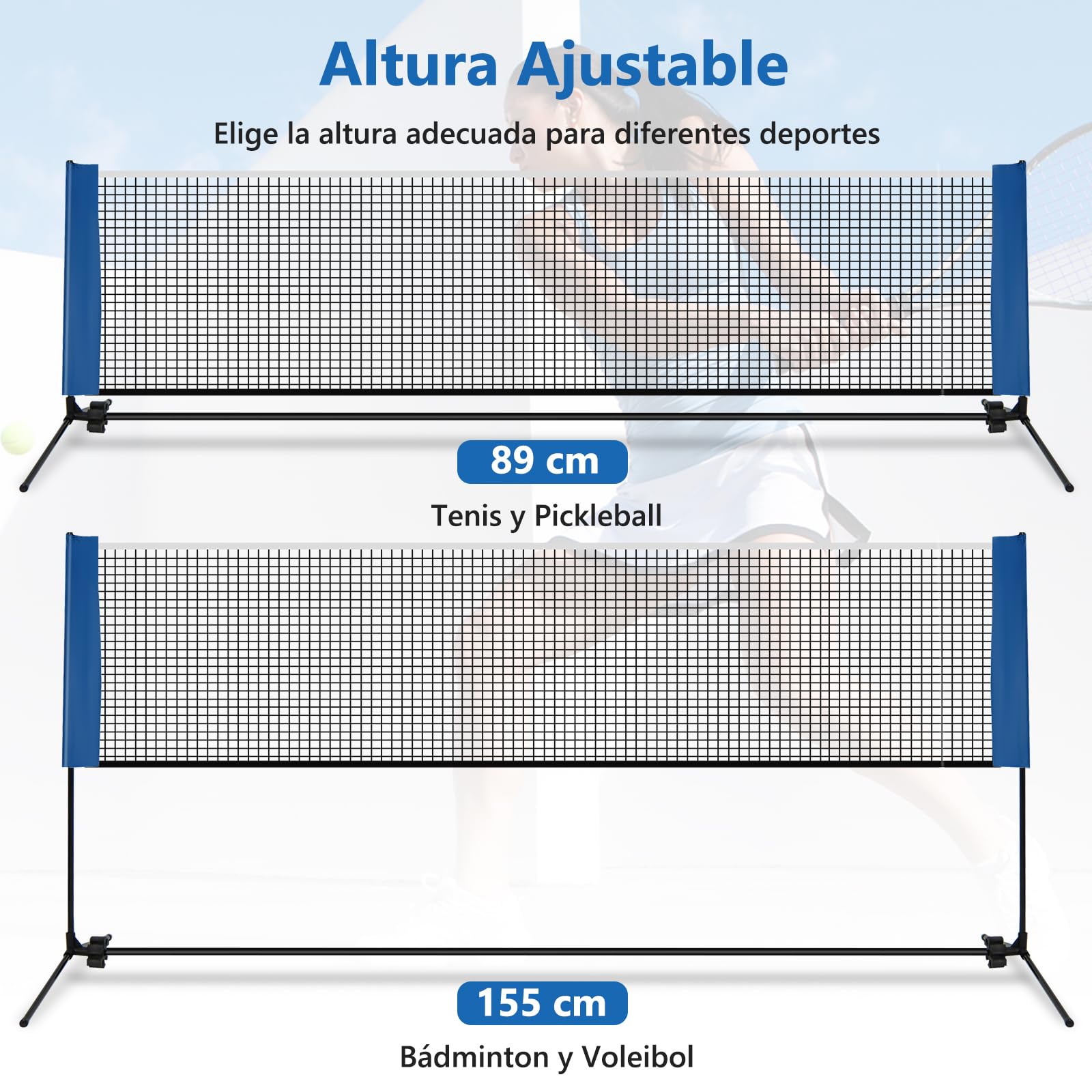 GOPLUS Red de bádminton con soporte, altura regulable 89-155 cm, bolsa de transporte y 2 volantes