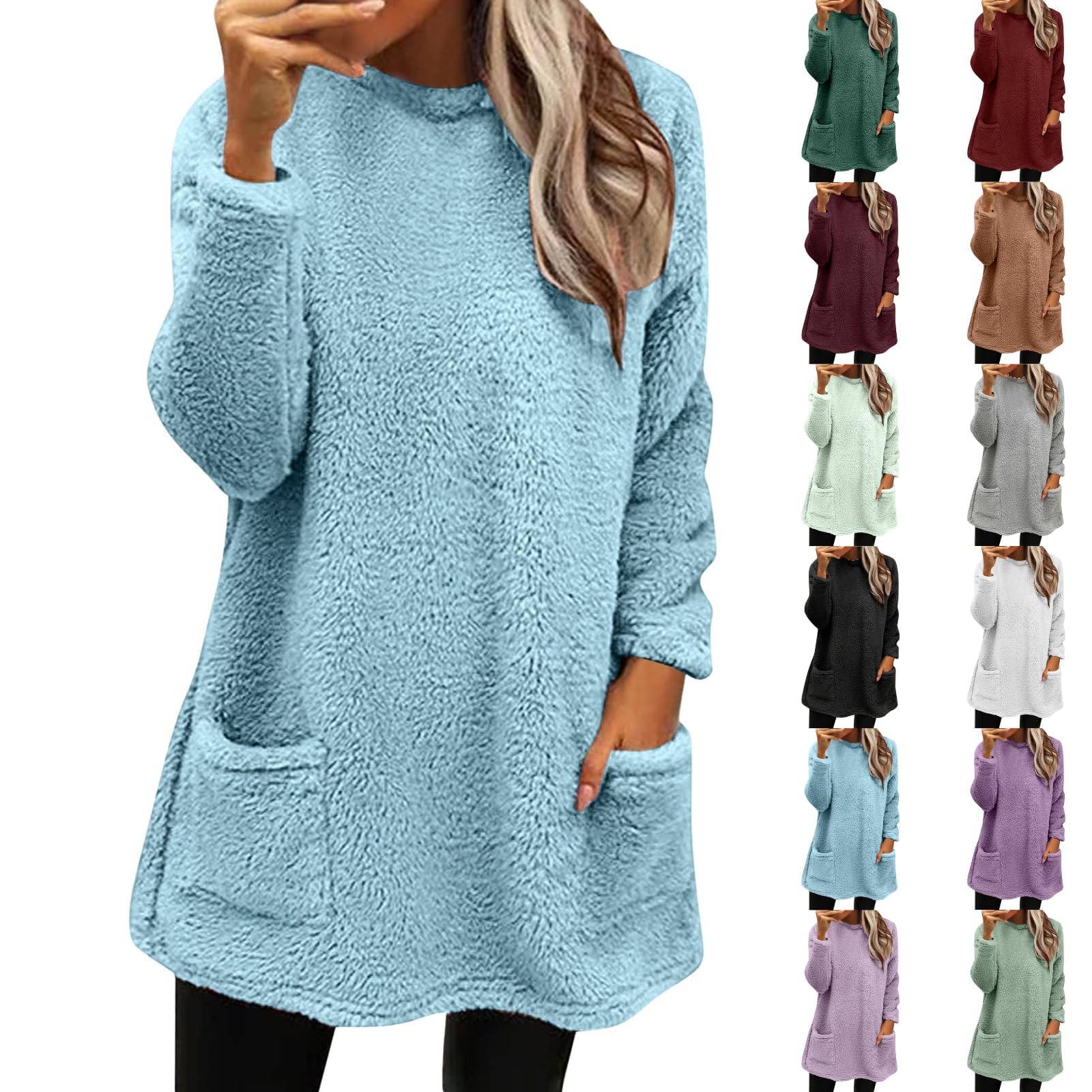 Womens Comfort Cozy Sweaters for Anxiety Long Sleeve Round Neck Lightweight Casual Pullover Winter Warm Long Tops