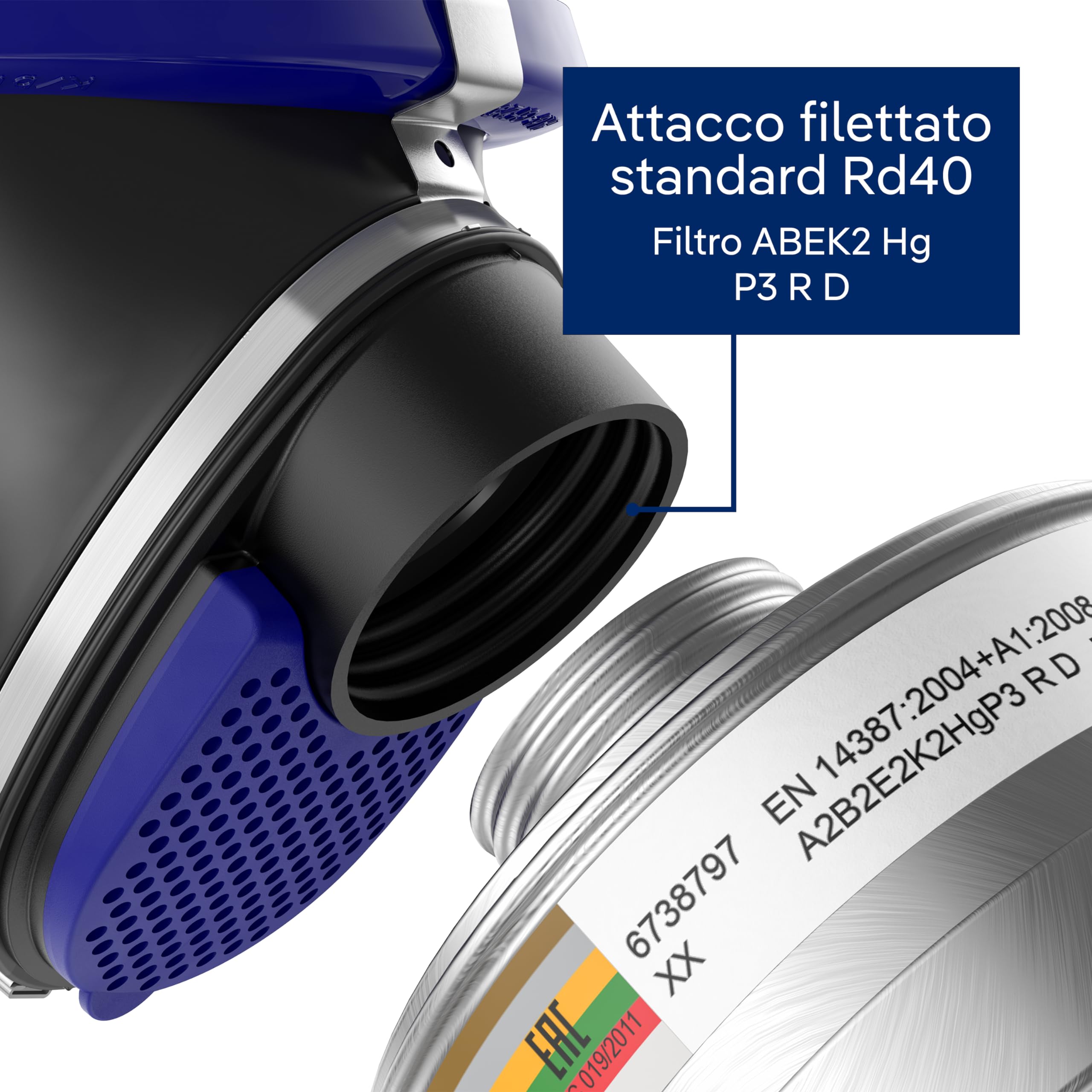 Dräger X-plore 6300 Maschera integrale di protezione completa con filtro A2B2E2K2 HG P3 R D filettatura Rd40, maschera antigas per lavori chimici e costruzione