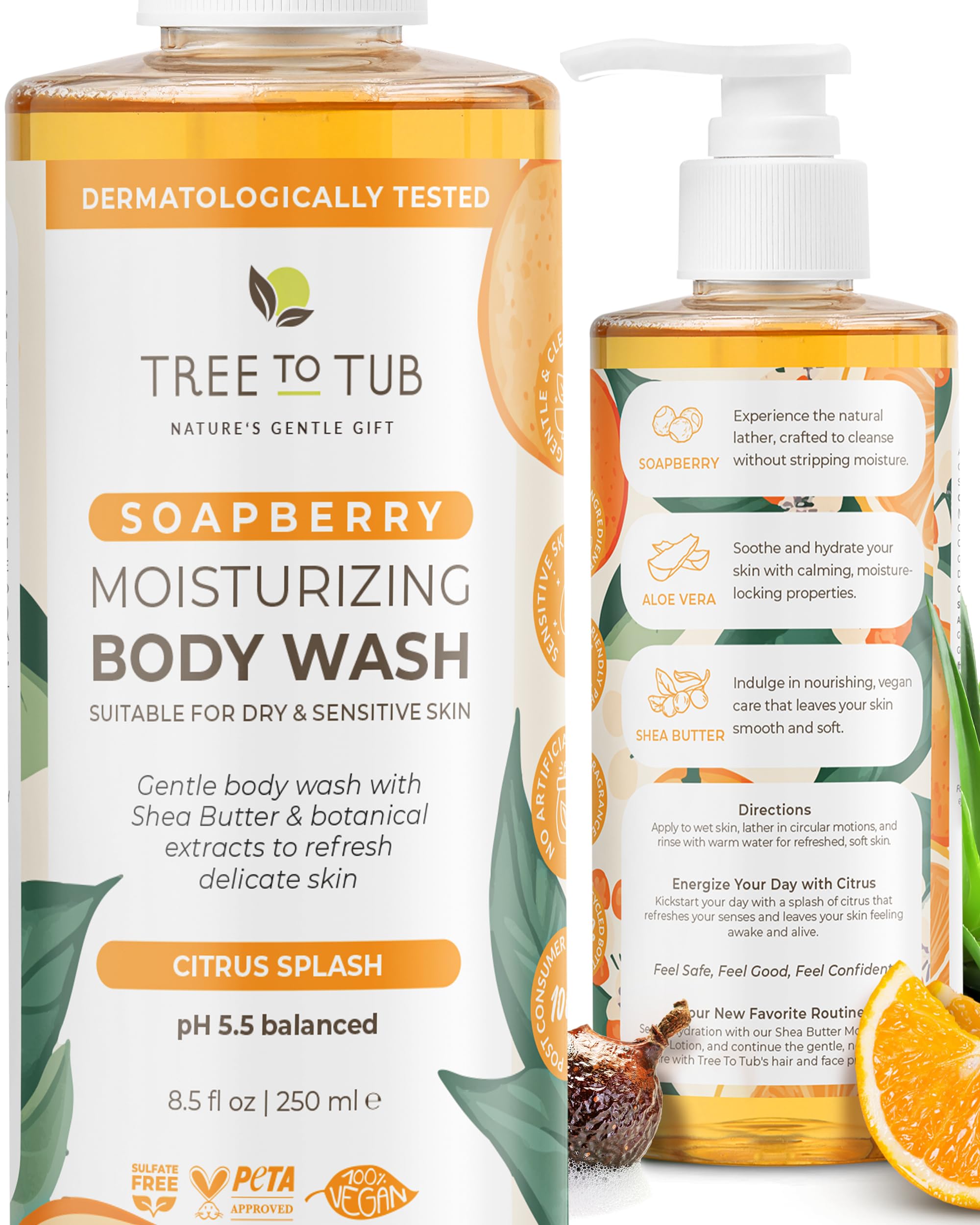 Citrus Body Wash for Dry Skin & Sensitive Skin - pH Balanced Moisturizing Body Wash, Hydrating Sulfate Free Body Soap for Women & Men