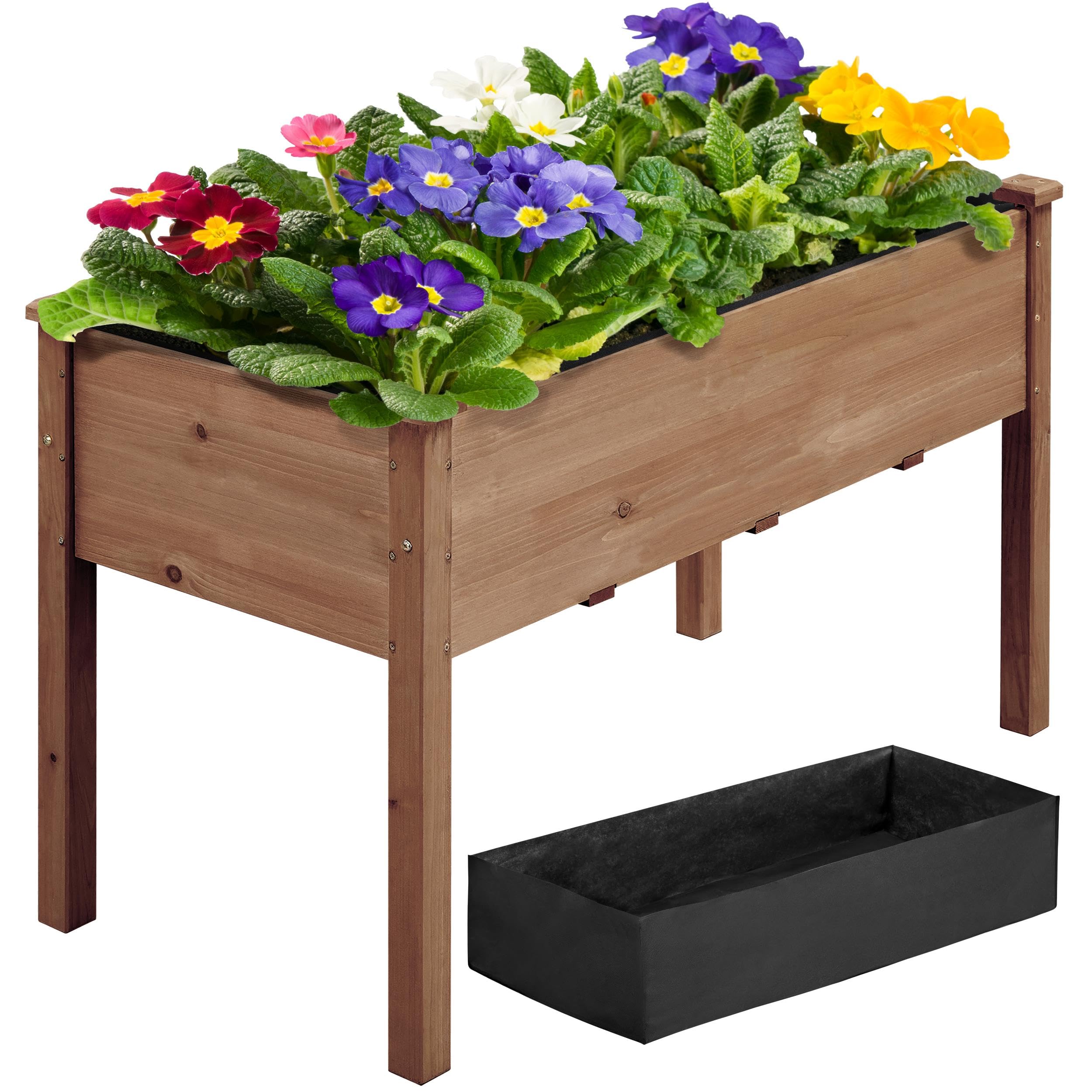 Yaheetech 1pc Raised Garden Bed 48x24x30in Elevated Wooden Horticulture Planter Box with Legs Standing Growing Bed for Gardening/Backyard/Patio/Balcony, Dark Brown
