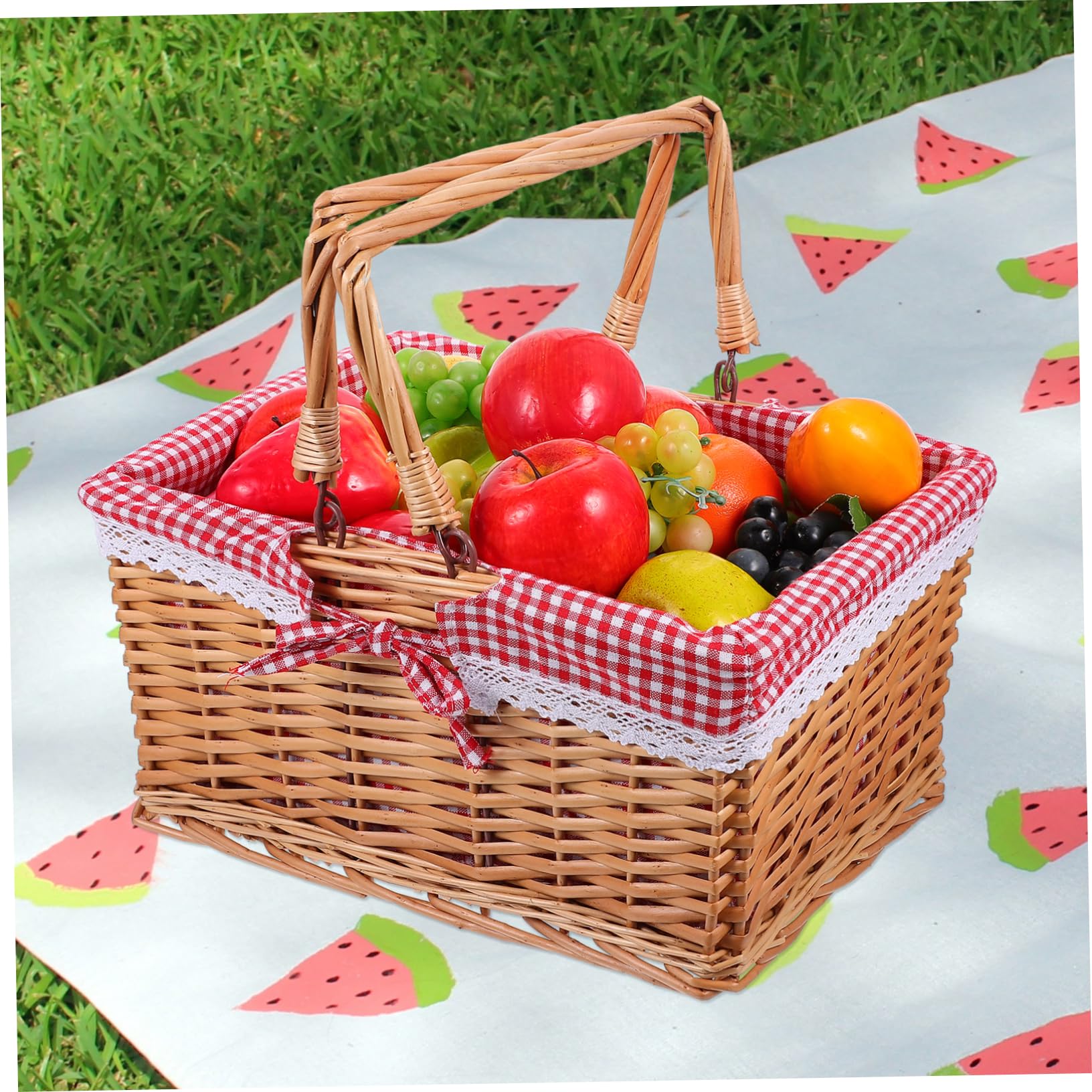 PRETYZOOM Cestino Intrecciato Mano di Vimini Cestino di Salice per Contenitore Portaoggetti con Fodera in Stile Country per Picnic Campeggio e Raccolta Frutta Verdura