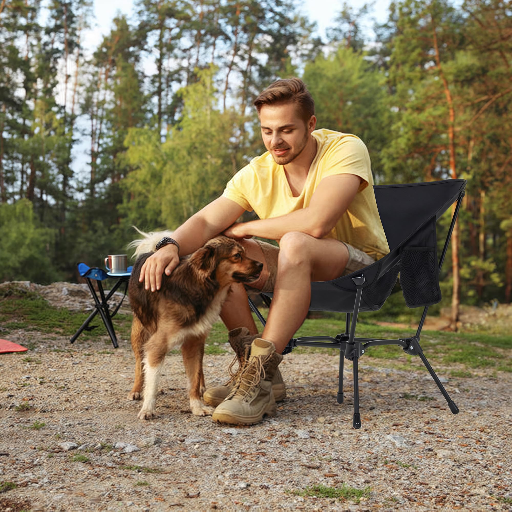 TlaroRiz Camping Chair Portable Lightweight Camping Chairs for Adults Foldable 600D Oxford Ultralight Backpacking Chair with Breathable Mesh and Pocket for Outdoor Travel Hiking, Black