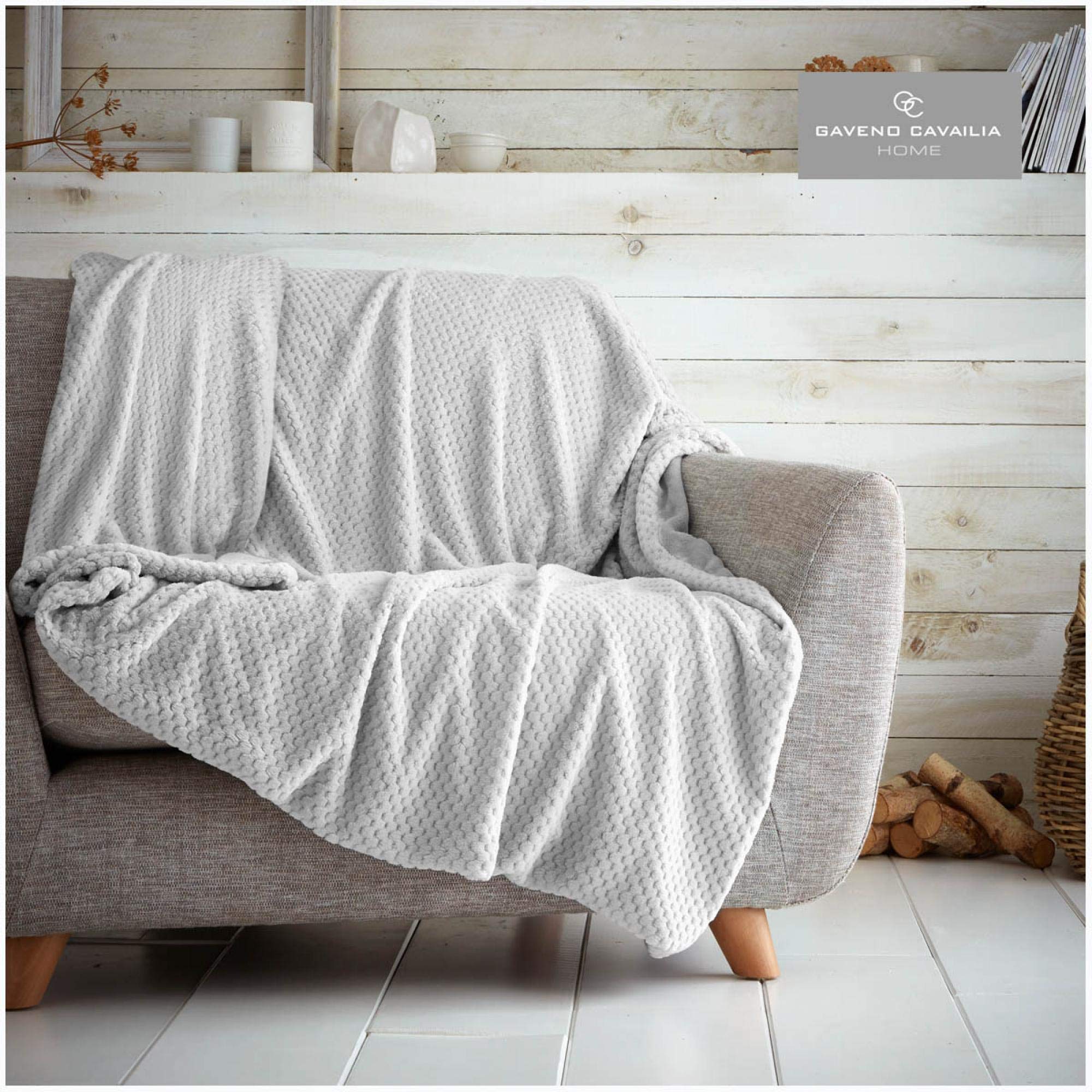 GC GAVENO CAVAILIA Teddy Sherpa Fleece Honeycomb Blanket Thermal Warm Waffle Throw Over Sofa Bed Travel Bedspread Pop Corn Blanket, 200 x 240 cm, Silver