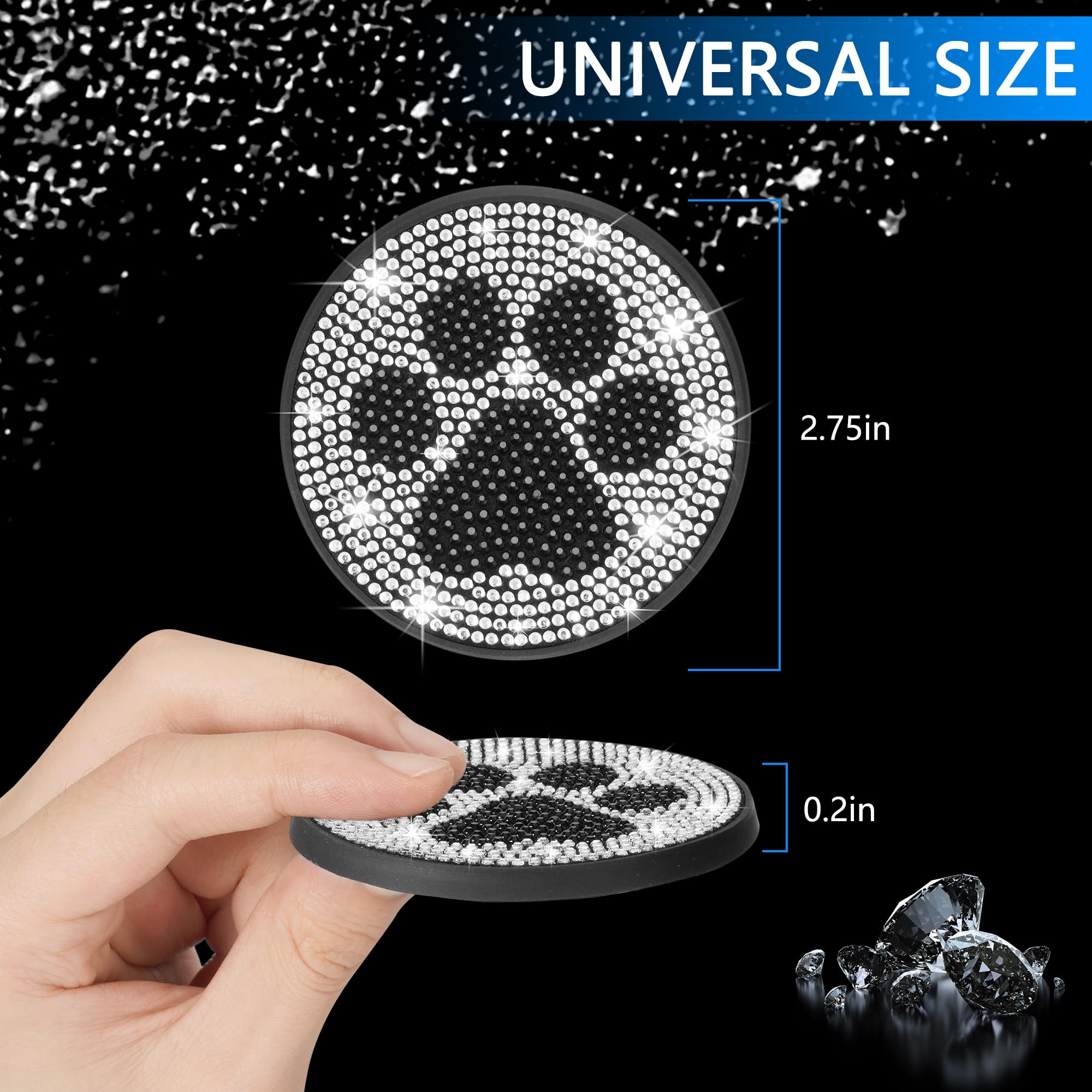 Bling Car Coasters for Cup Holder 2 Pack 2 75 Sparkling Drink Inserts - Non-Slip Crystal Car Interior — view 7