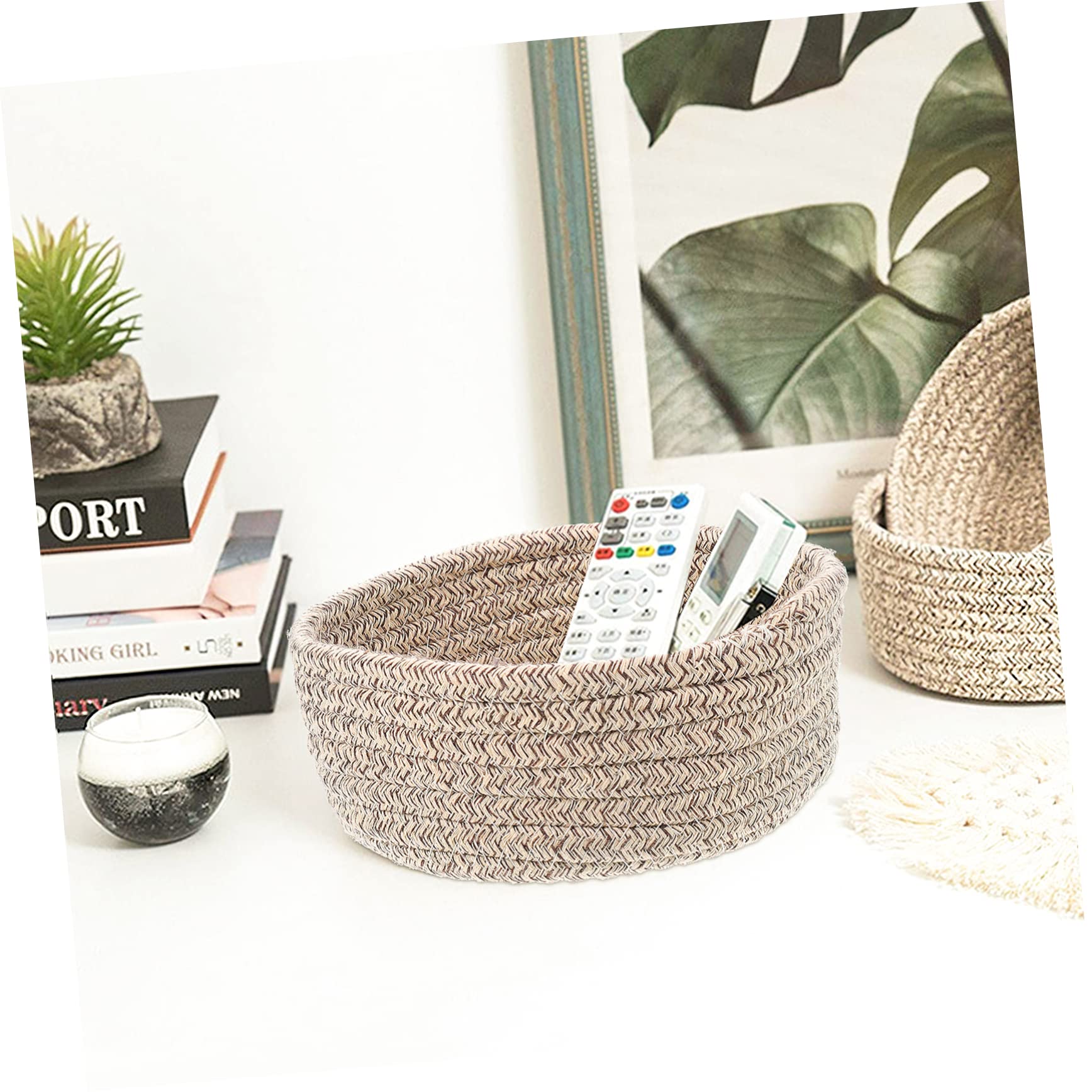 Panier De Rangement Tressé Coton Naturel - 15.5x15.5x11 Cm, Franges, Pour Bureau Ou Salle De Bain