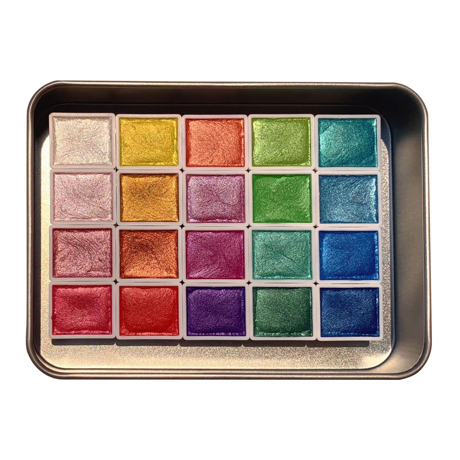 20/40 colores metálicos de acuarela, juego de pintura de acuarela, caja de pintura sólida de acuarela con purpurina, juego de pintura gouache portátil, paleta de pintura de acuarela nacarada para