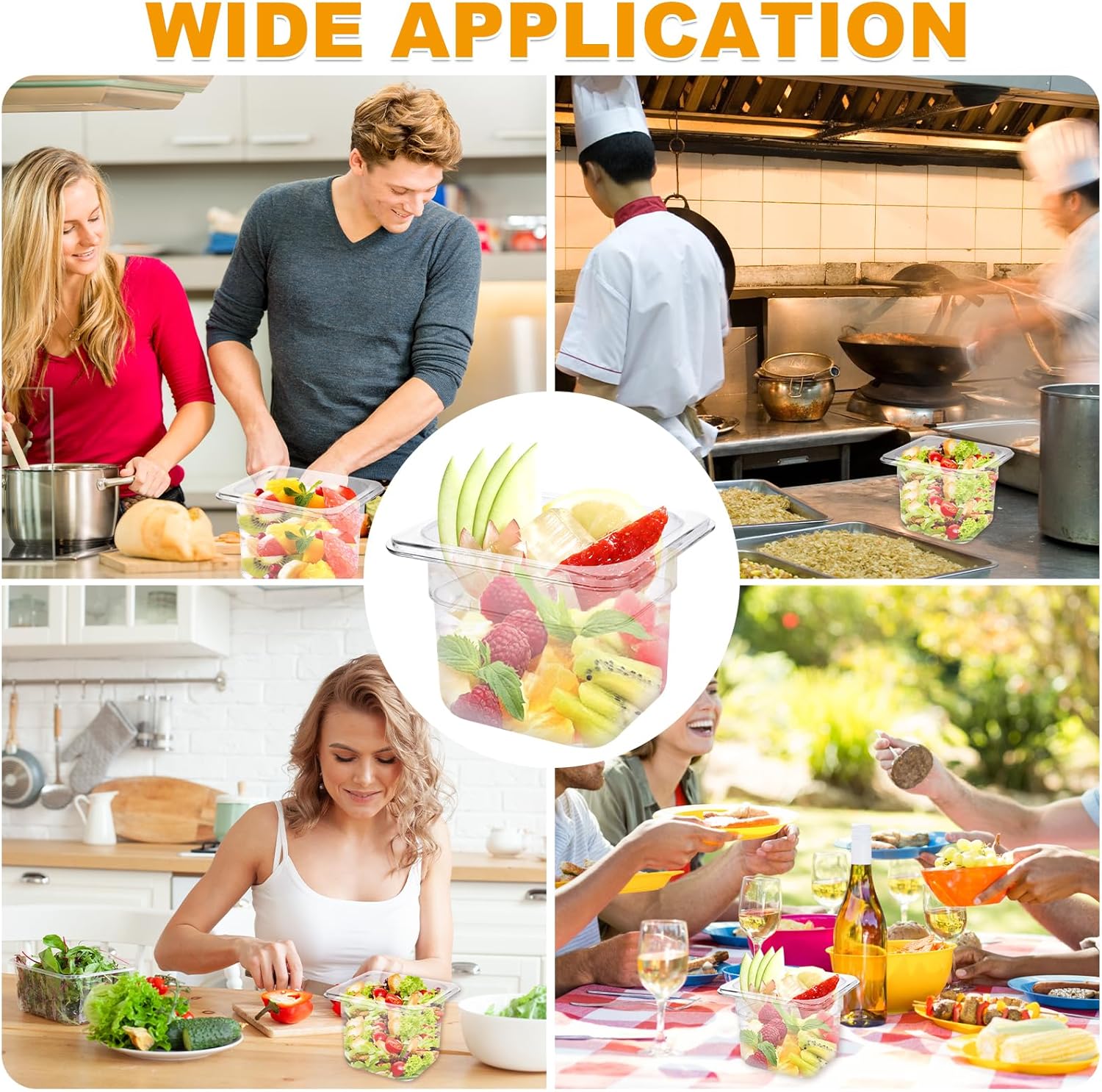 10 Pack 1/6 Size Plastic Clear Food Pan, 4 Inch Deep Polycarbonate Pan, Stackable Restaurant Commercial Hotel Pans for Fruit Vegetable Corns - 1.58 Quart Capacity