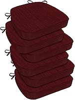 Downluxe Waterproof Non-Slip Dining Chair Cushions with Ties - 17x16x2.5" Memory Foam Seat Pads, Burgundy 6 Pack